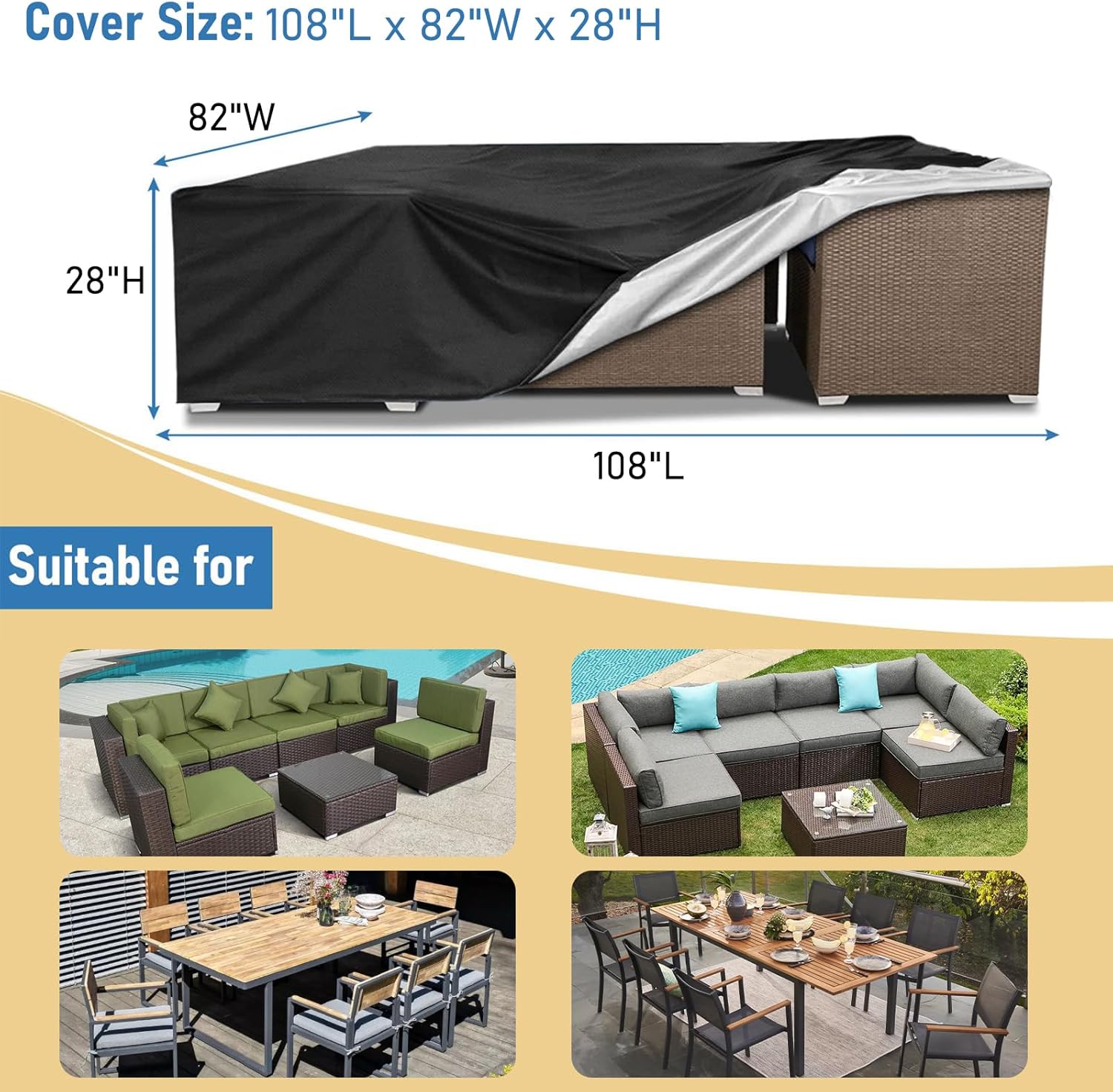 AKEfit Fundas para muebles de patio, 500D resistentes al agua para exteriores cuadradas y rectangulares para mesa de patio y fundas de silla, color