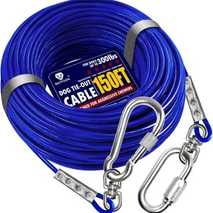 Cable de amarre para perros de hasta 300 libras, 150 pies, extra fuerte, más de 1000 libras, resistencia a la rotura, correa de entrenamiento, cable Cable de amarre para perros de hasta 300 libras, 150 pies, extra fuerte, más de 1000 libras, resistencia a la rotura, correa de entrenamiento, cable