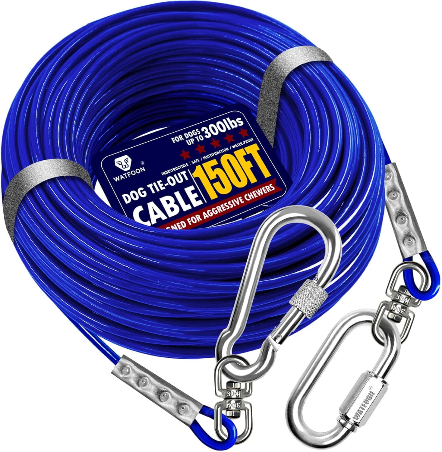 Cable de amarre para perros de hasta 300 libras, 150 pies, extra fuerte, más de 1000 libras, resistencia a la rotura, correa de entrenamiento, cable