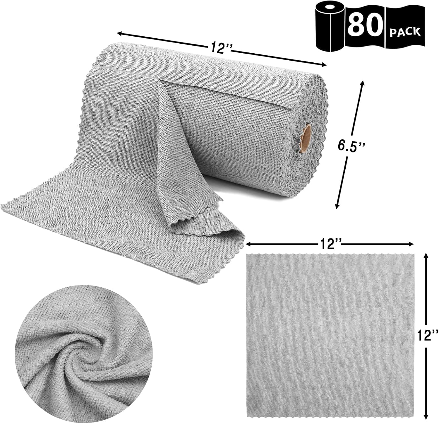 Paquete de 80 paños de limpieza de microfibra, paño de limpieza de microfibra de 12 x 12 pulgadas, el rollo de toallas de microfibra puede ser