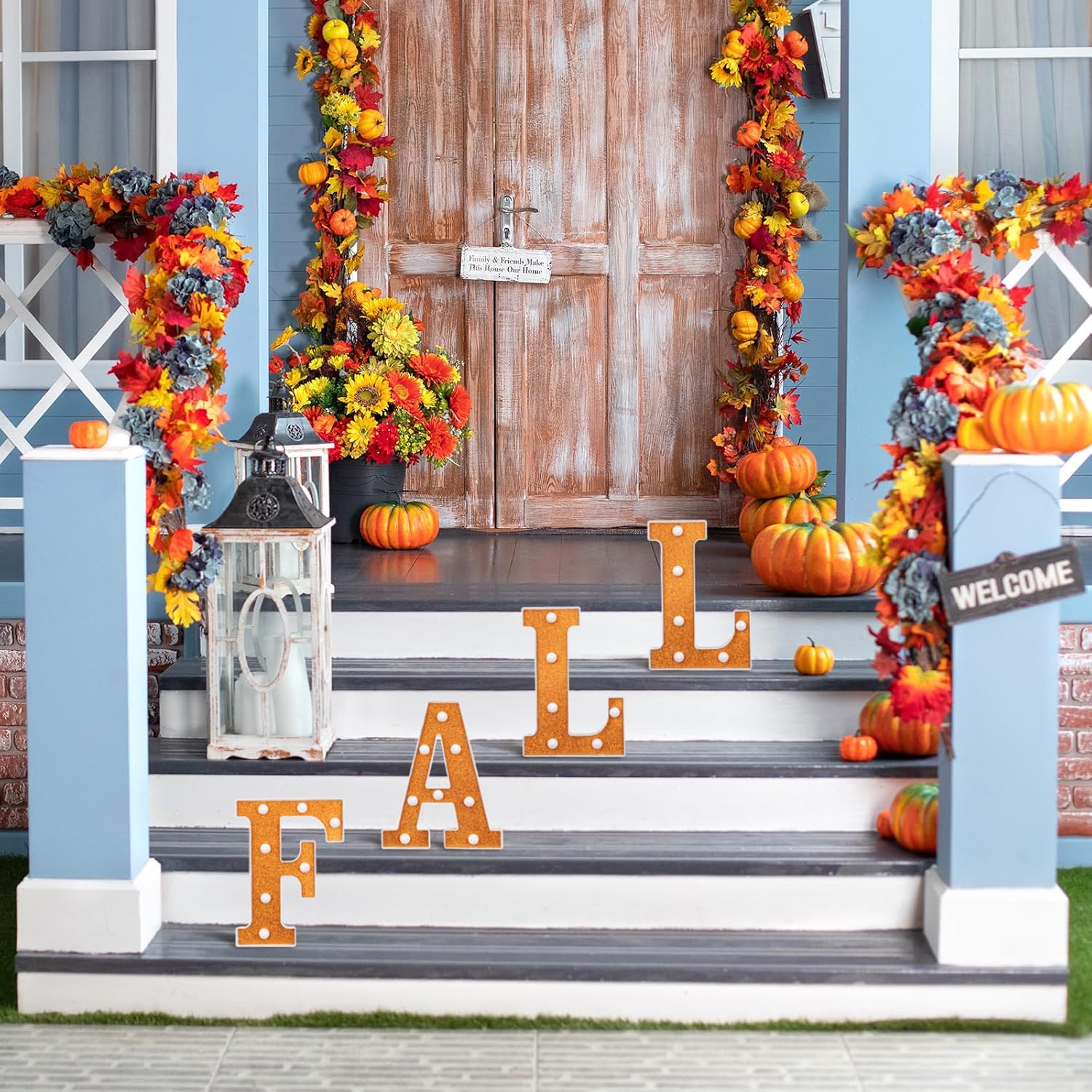 4 piezas de decoración de otoño de Acción de Gracias con purpurina naranja iluminada, letras LED de marquesina de otoño, decoración de luces de