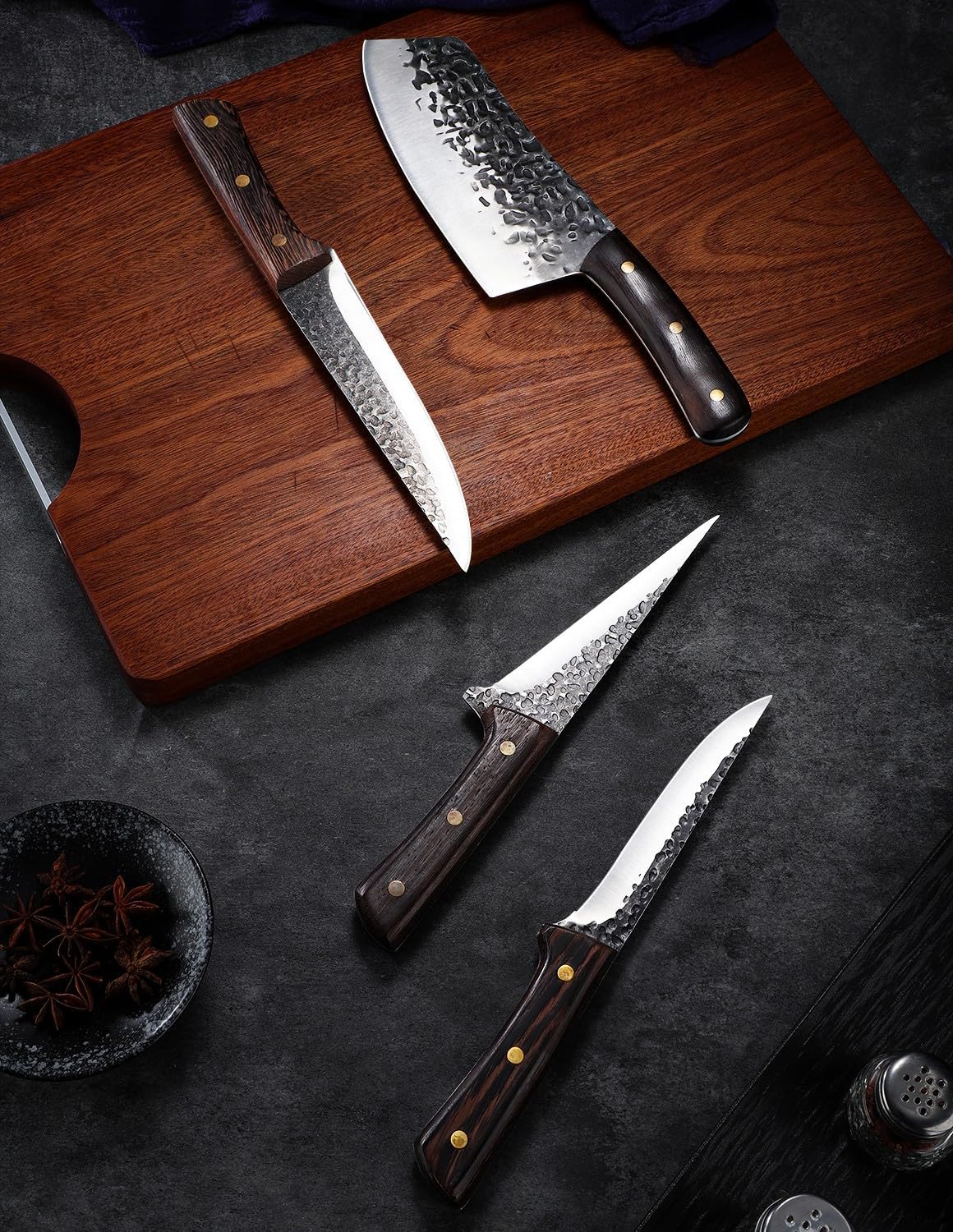 DRAGON RIOT Juego de cuchillos de carnicero de chef para cortar carne con bolsa de rollo, 12 cuchillos de chef forjados japoneses para hombres y