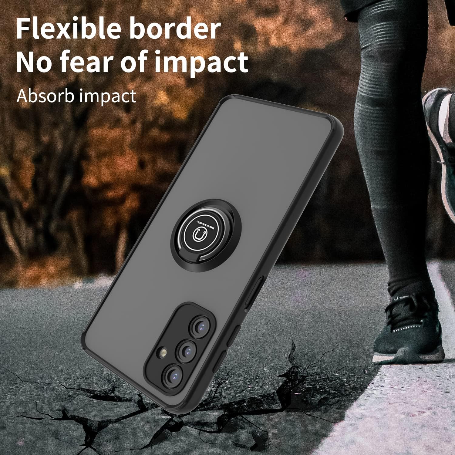 TJS Funda compatible con Samsung Galaxy A13 5G, Galaxy A04S, con protector de pantalla de vidrio templado, anillo de metal, soporte magnético