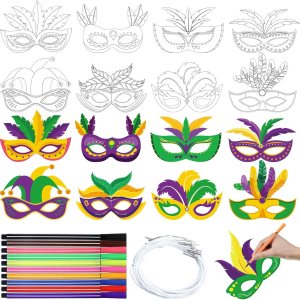 16 máscaras de Mardi Gras DIY Carnaval para colorear, máscara de papel para fiesta de mascarada, máscara de papel con bolígrafos para actividades de 16 máscaras de Mardi Gras DIY Carnaval para colorear, máscara de papel para fiesta de mascarada, máscara de papel con bolígrafos para actividades de