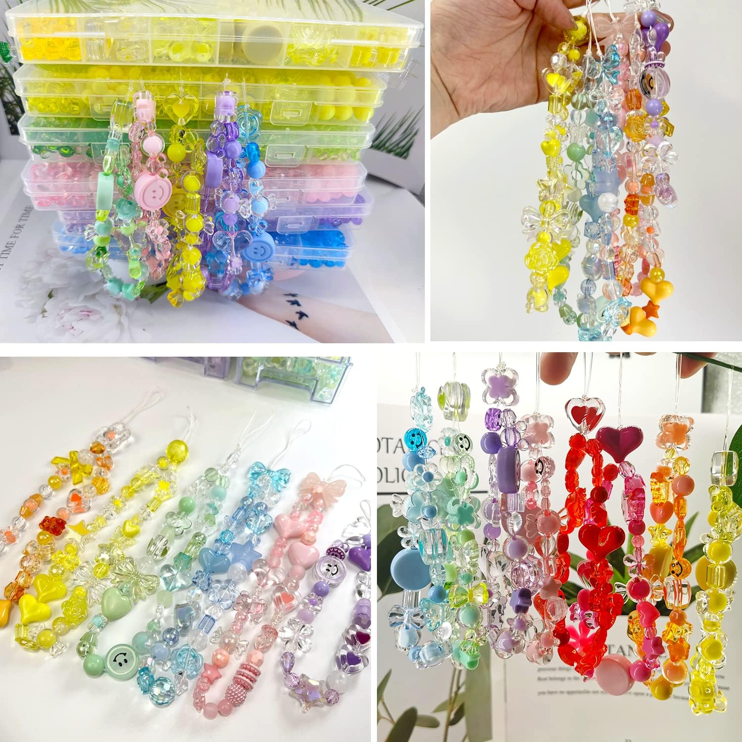 540 cuentas acrílicas anaranjadas de flores, corazón, estrella, mariposa, pastel, cuentas de color caramelo, cuentas kawaii, cuentas redondas,