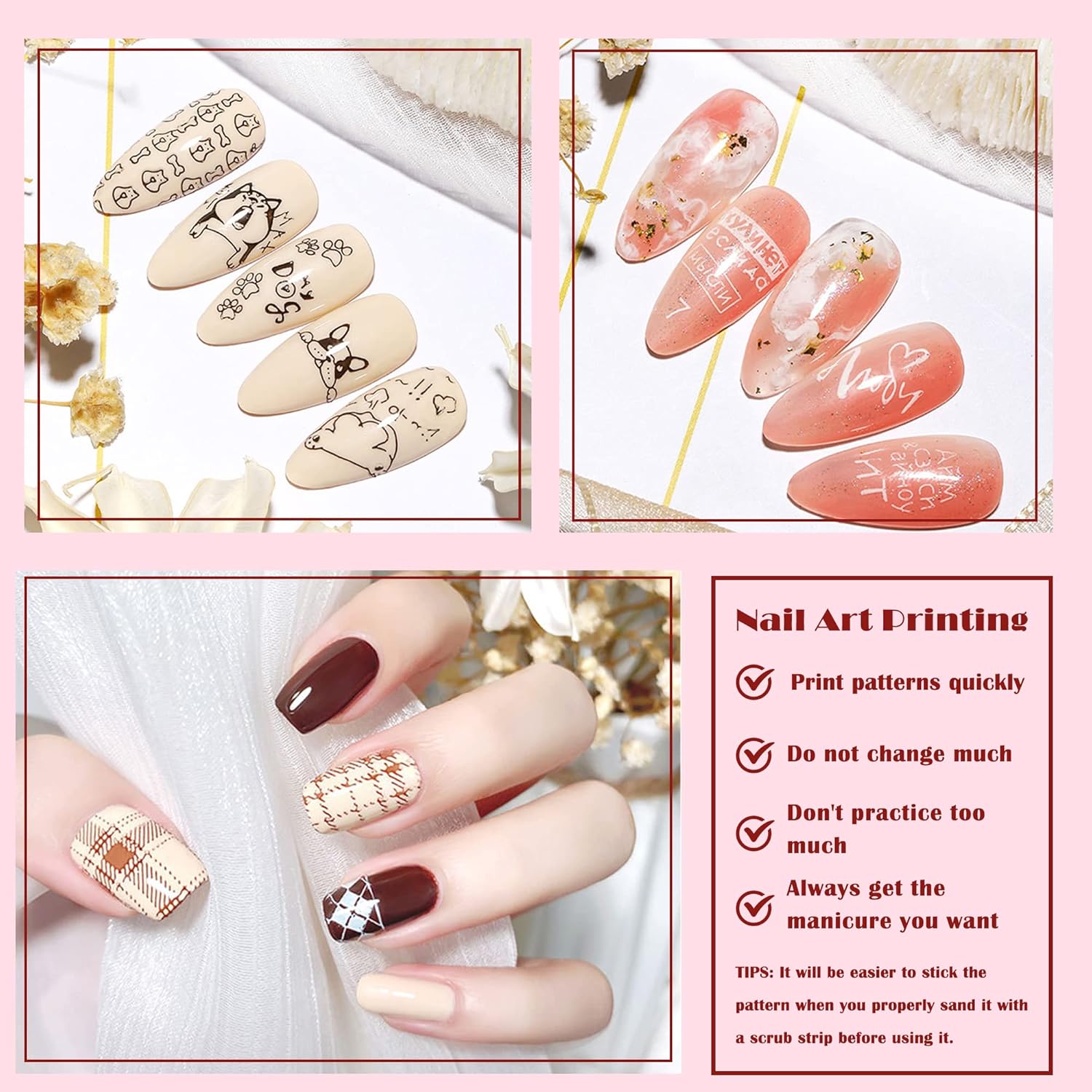 YUNAI Sello de uñas de punta francesa con raspadores  Kit de sello de uñas suave transparente de gelatina de silicona con 2 cabezales de reemplazo,