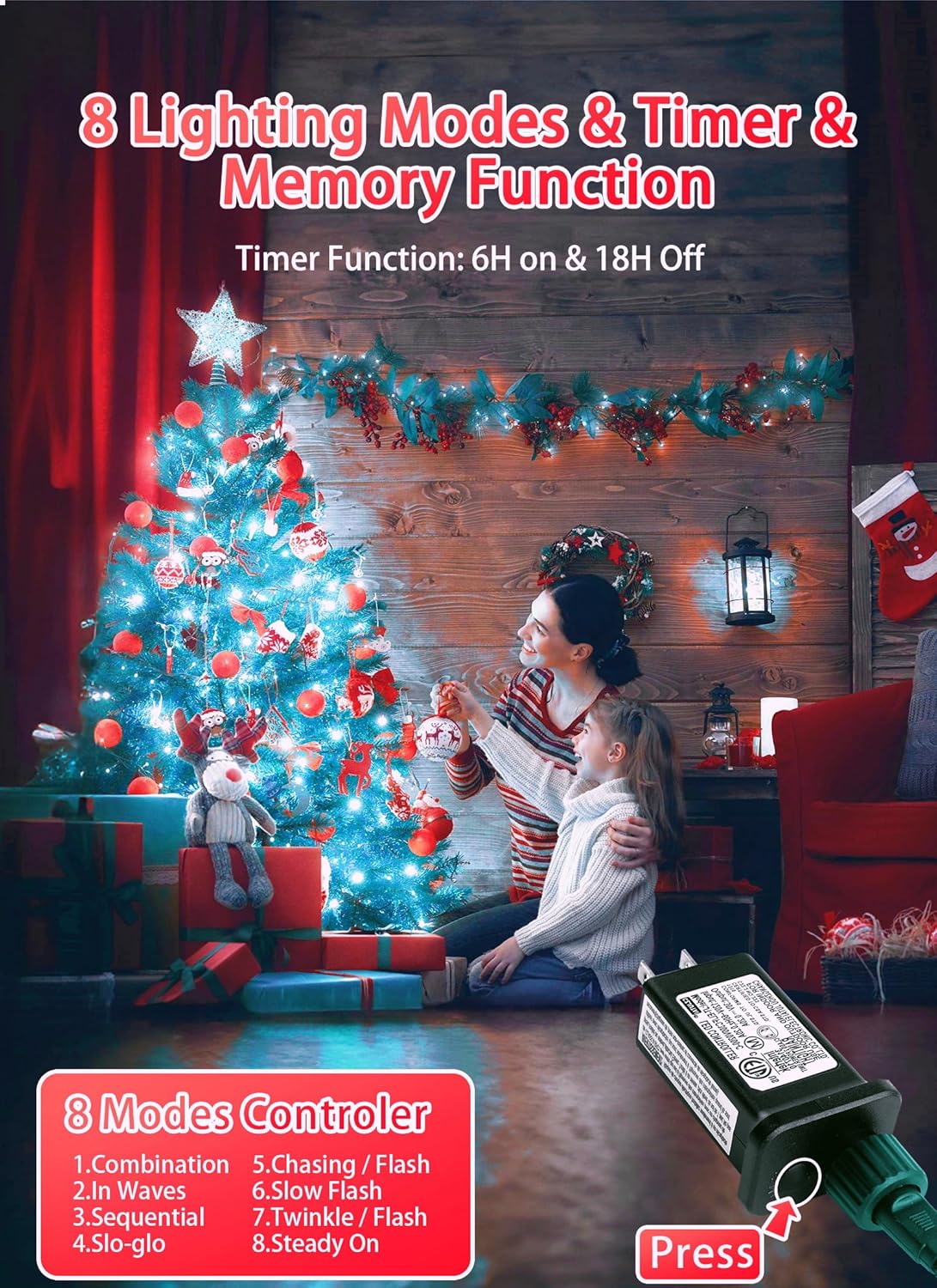 Luces LED C9 de Navidad para exteriores, 81 pies, 100 luces LED con temporizador y 8 modos de iluminación, impermeable, grado comercial, extensible,