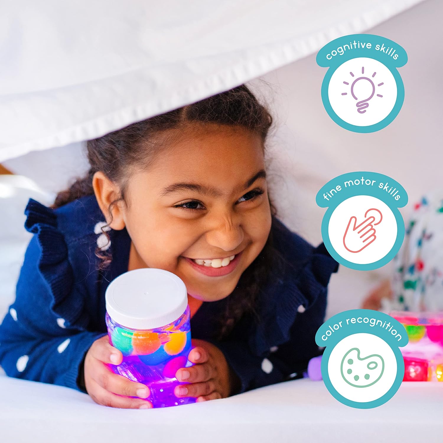 Glo Pals Paquete de cubos iluminados activados por agua para juegos sensoriales (listos, listos, brillantes, rojo, amarillo + verde)