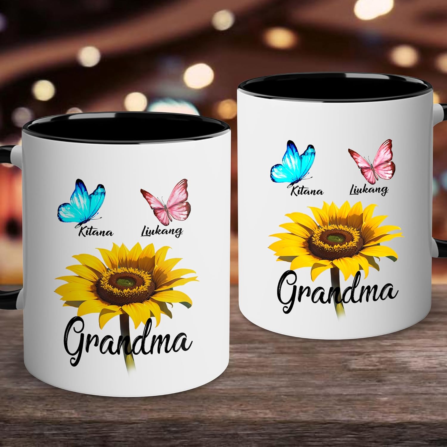 Regalos personalizados para la abuela (2 niños), taza de cerámica personalizada de 11 onzas y 15 onzas para abuela, mujeres con nombre de nietos,