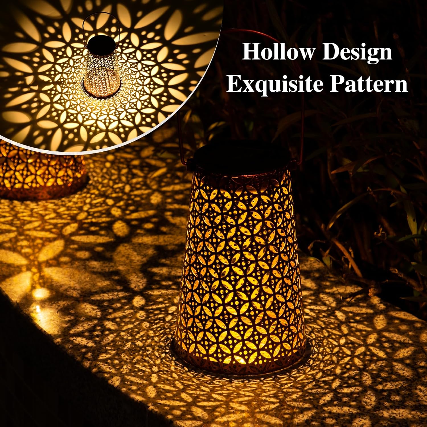 ELUTENG Faroles solares para exteriores, paquete de 2 luces solares colgantes Ip44, impermeables, faroles solares para jardín, decoración de metal,