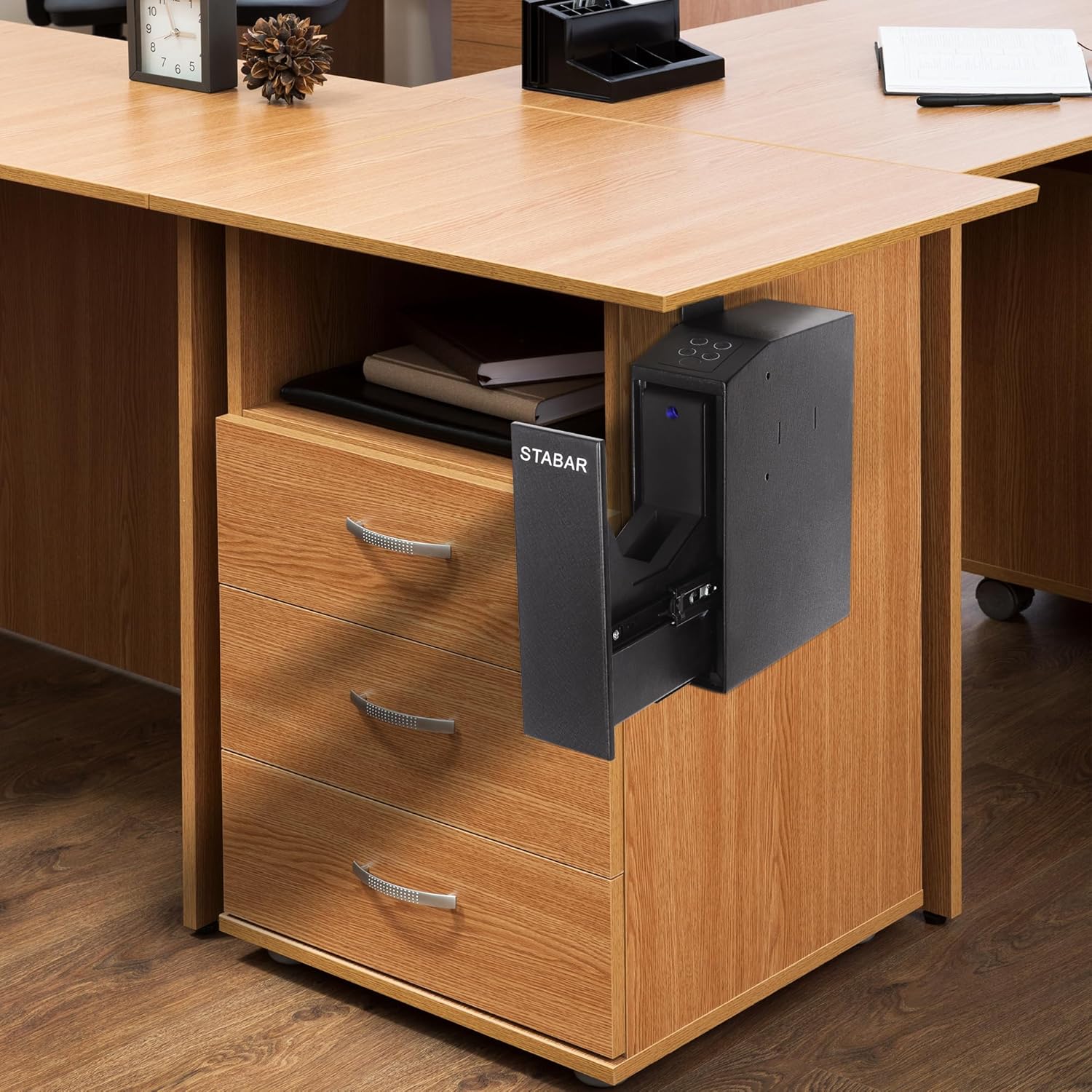 STABAR Caja fuerte para armas – Caja fuerte biométrica para pistola con huella digital, código PIN y entrada de llave, segura para pistola montada
