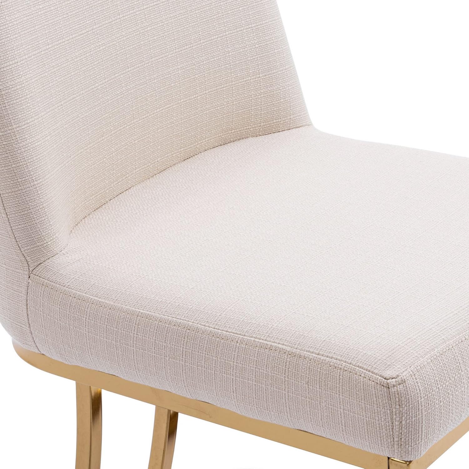 Wahson Juego de 2 sillas de comedor tapizadas de lino, silla clásica de tela moderna para comedor, con marco de metal dorado, beige