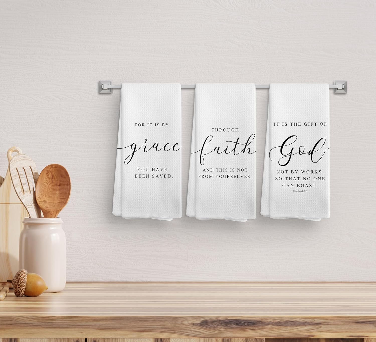 Christian Bible Scripture Efesios 28-9 for It is by Grace – Juego de 3 paños de cocina y paños de cocina, paños de secado absorbentes religiosos,