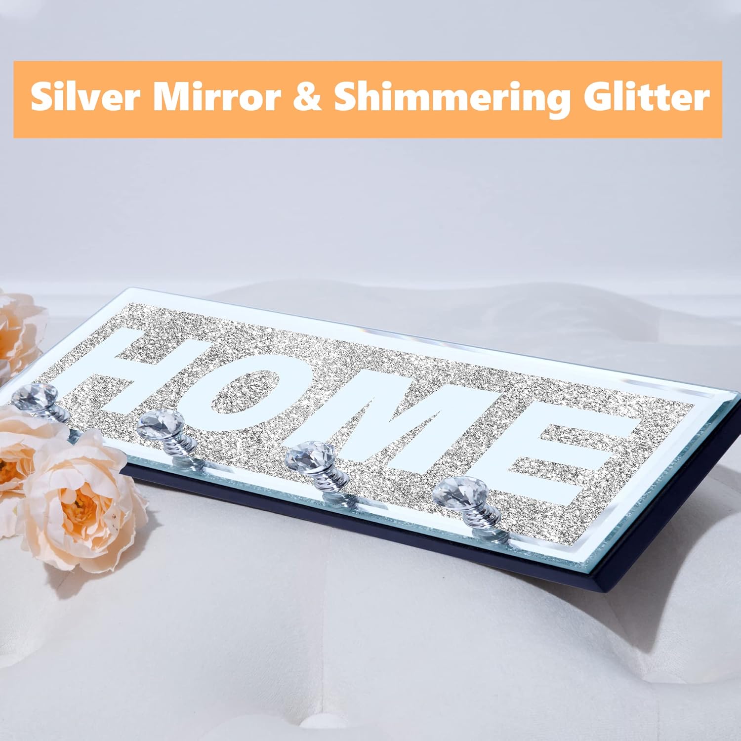 SHYFOY Ganchos transparentes para llaves, soporte para llaves, letras brillantes para el hogar, letrero de placa para decoración de pared,