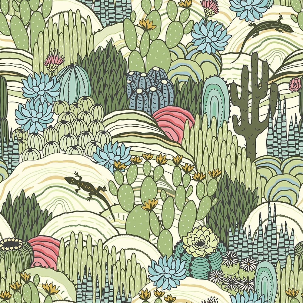 Papel tapiz con diseño de cactus verdes, animales del bosque, fácil de despegar, con diseño de lagarto, autoadhesivo, extraíble, para armario de