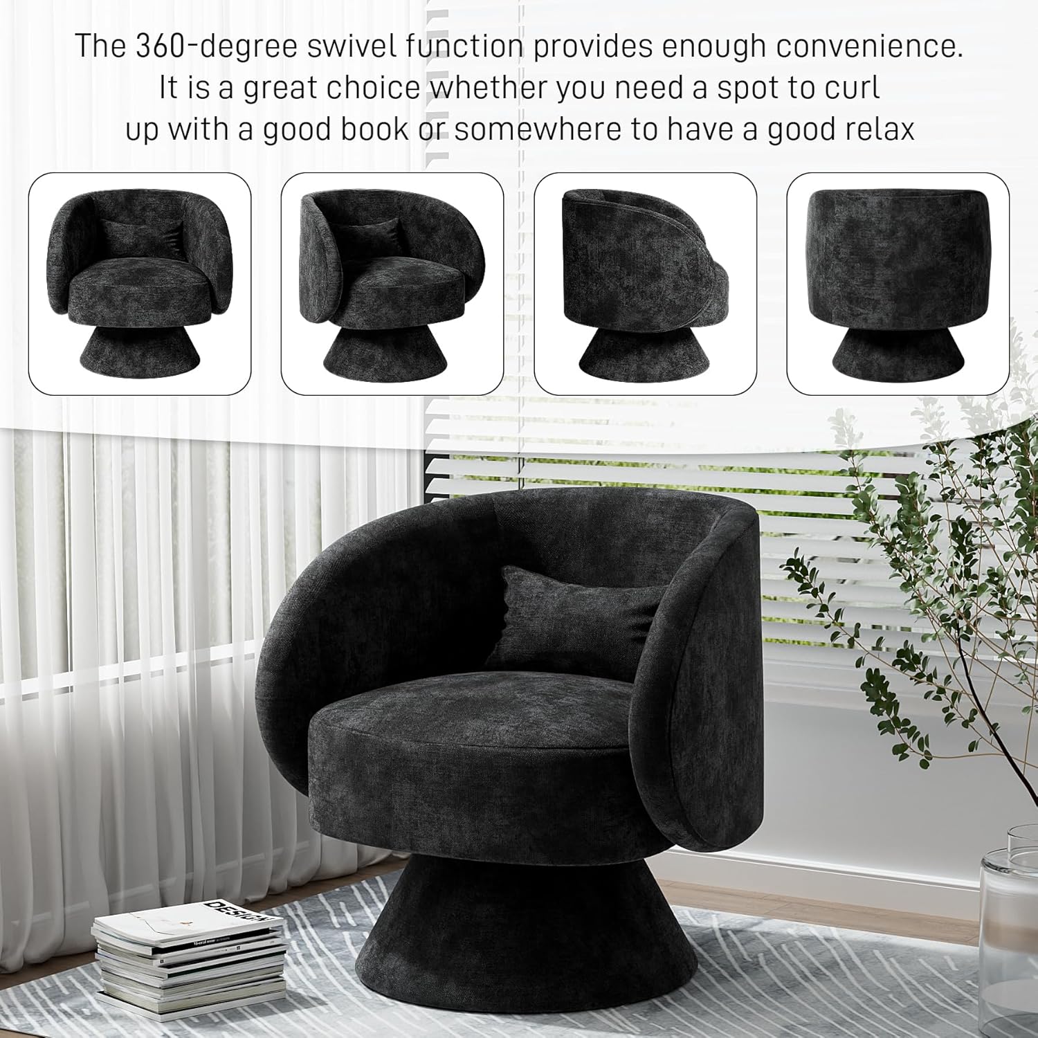OUYESSIR Sillas giratorias de barril, silla giratoria de 360 grados, silla redonda moderna con almohada, sillas de sala de estar de tela cómoda para