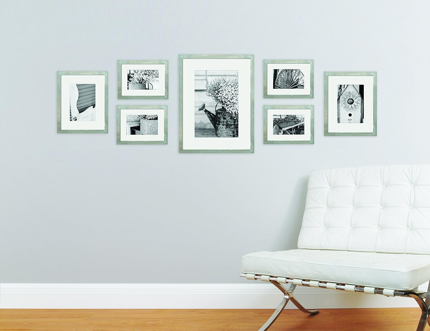 Gallery Perfect Juego de 7 marcos de fotos Greywash Gallery con impresiones artísticas decorativas y plantilla para colgar, varios tamaños