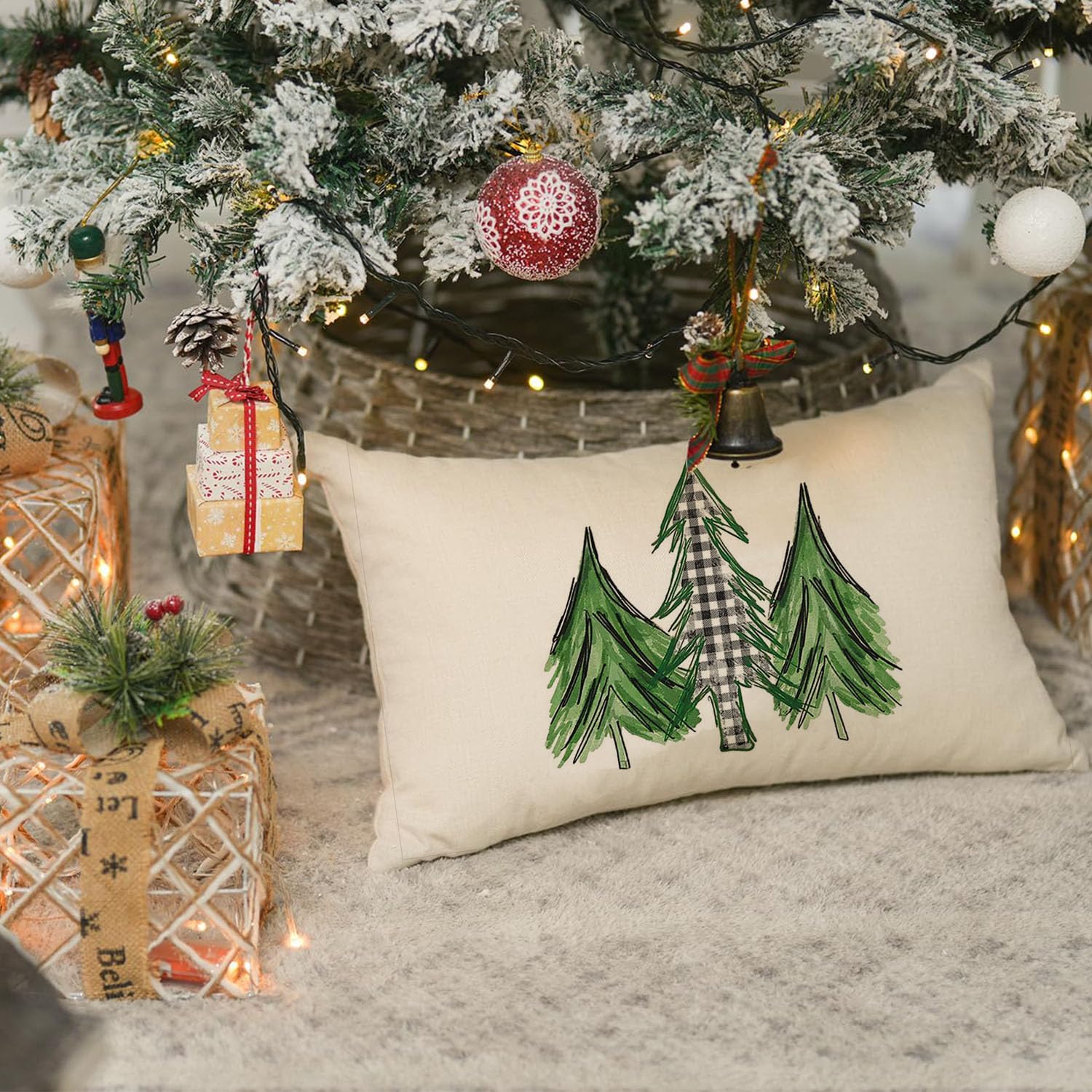 RABUSOFA Fundas de almohada de invierno de 12 x 20 pulgadas, decoraciones navideñas de búfalo a cuadros, fundas de almohada decorativas de invierno,