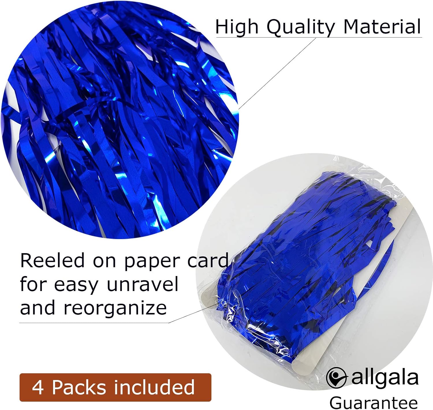 Allgala 4PK 3.3 x 9.8 pies (3.3 x 9.8 ft) cortinas de fondo de fotos de fiesta de oropel metálico para decoración de puerta con flecos, azul-BD52606