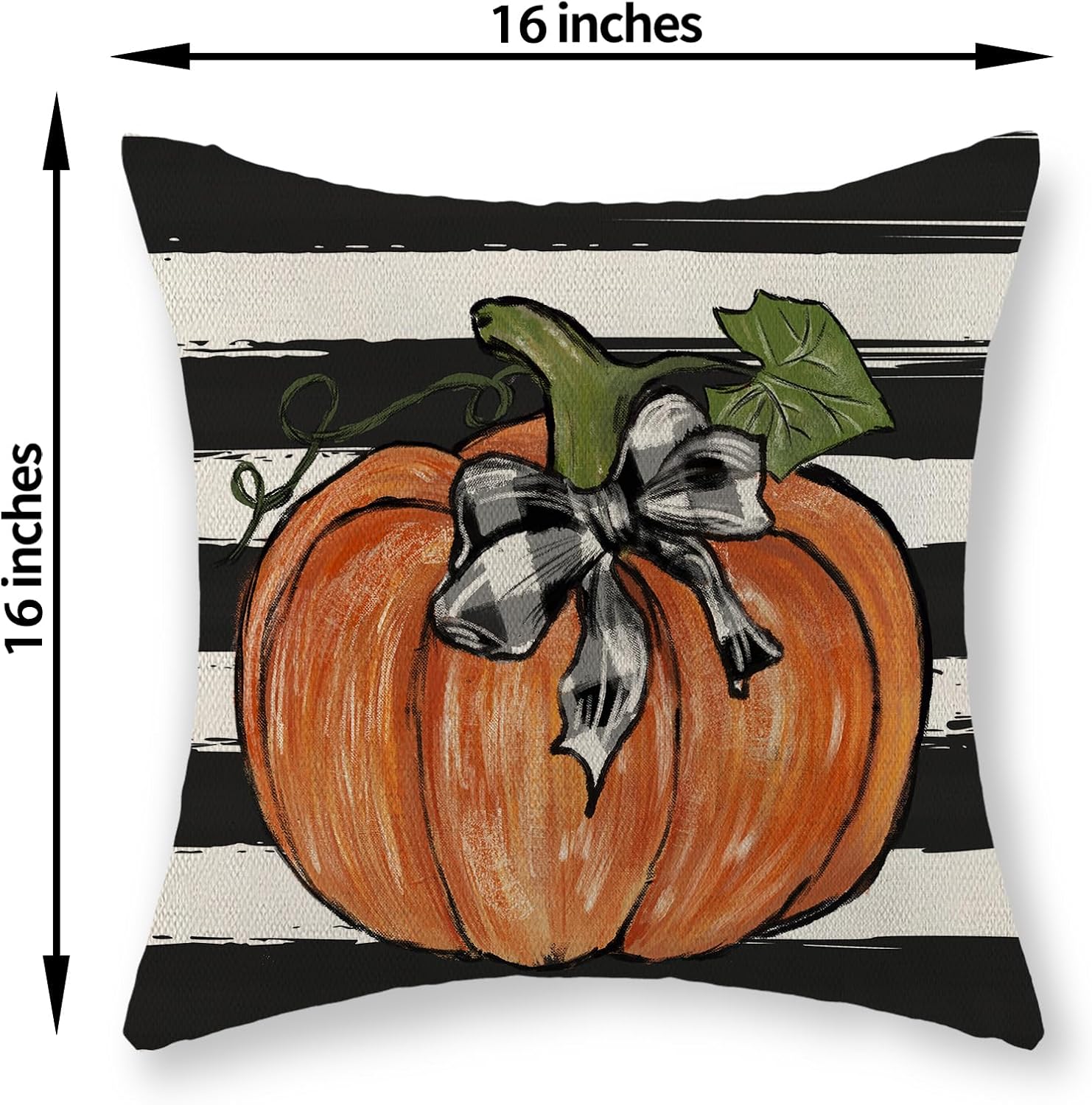 Juego de 2 fundas de almohada de otoño de 16 x 16 pulgadas, diseño de hojas de arce y rayas, decoración de otoño, de lino, Acción de Gracias, para