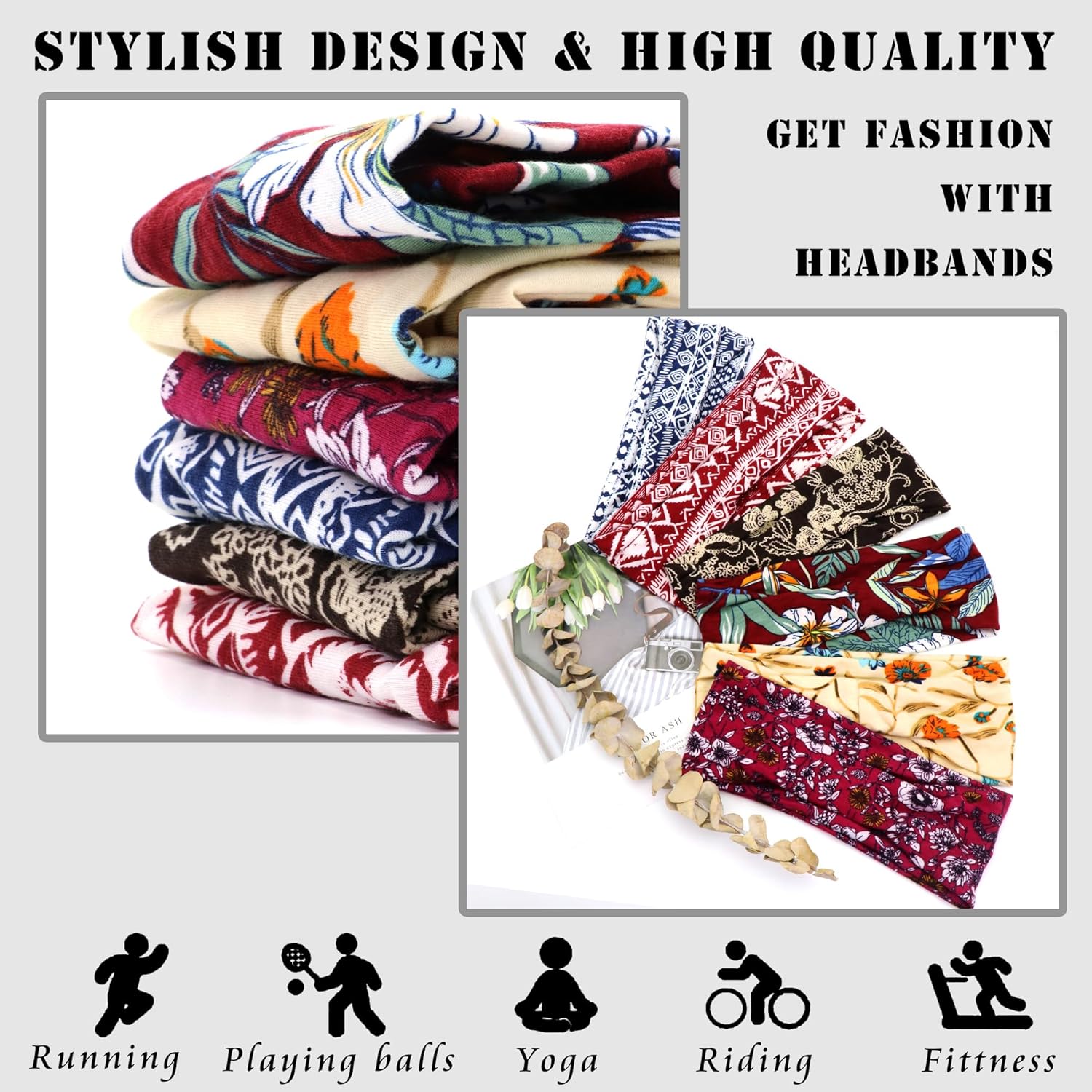 FULZTEY Diademas bohemias con estampado africano, bandas anchas para la cabeza, turbante elástico, con estampado floral, bandanas antideslizantes