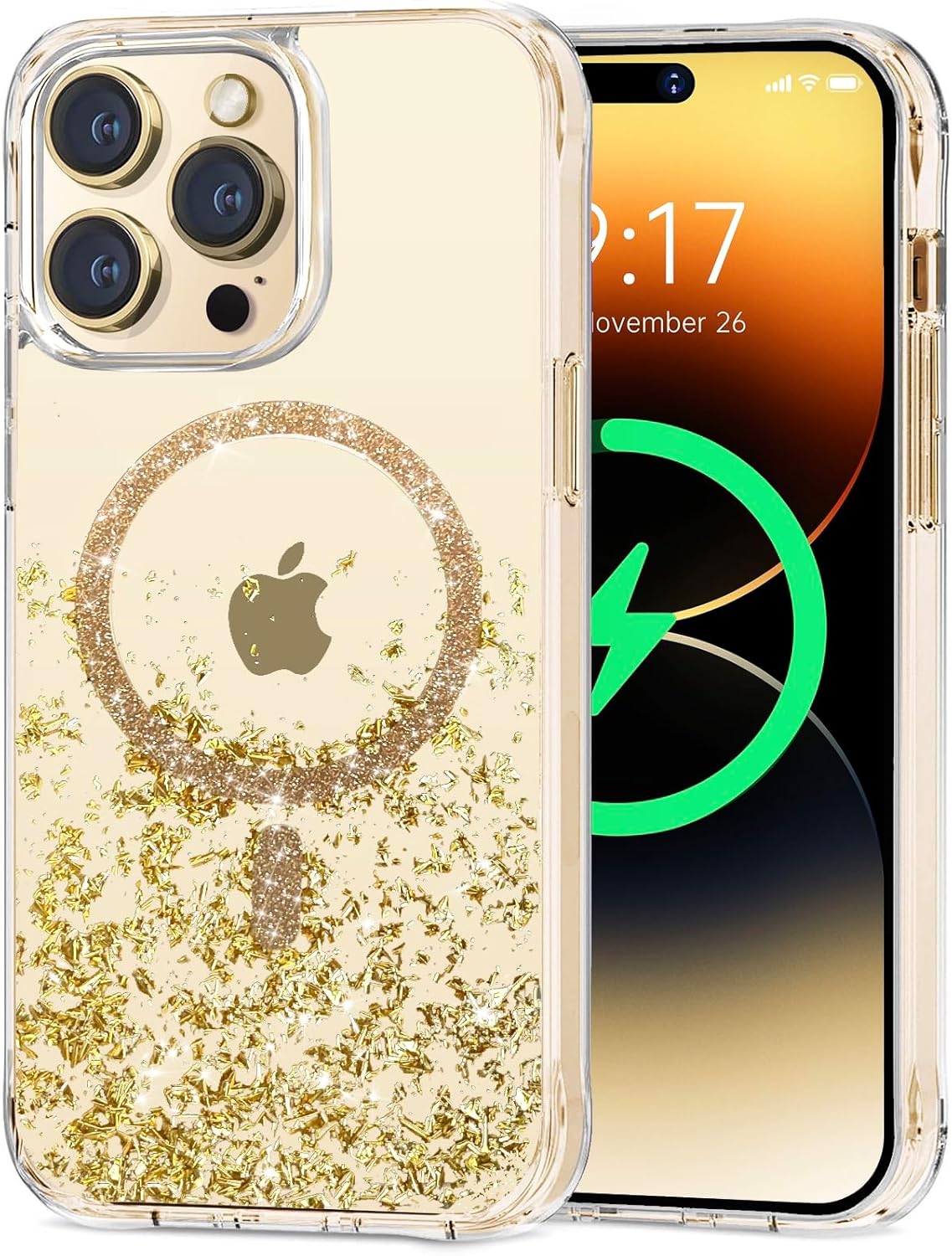 Funda con purpurina magnética con diseño de anillo magnético para iPhone 13 Pro Max compatible con MagSafe purpurina artesanal 3D funda brillante
