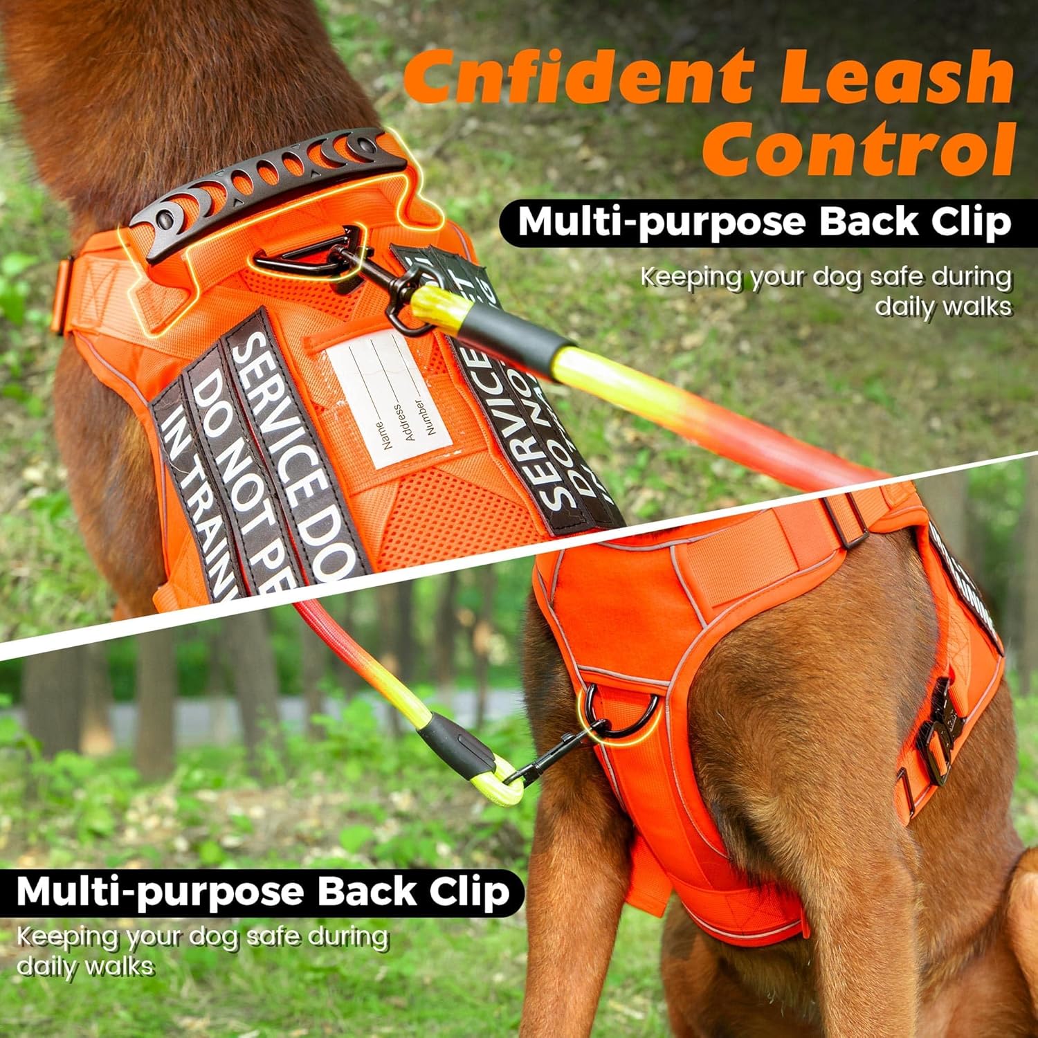Arnés táctico para perro, 2 correas ligeras con hebilla de metal resistente para perros medianos y extragrandes con 6 parches para perros, arnés