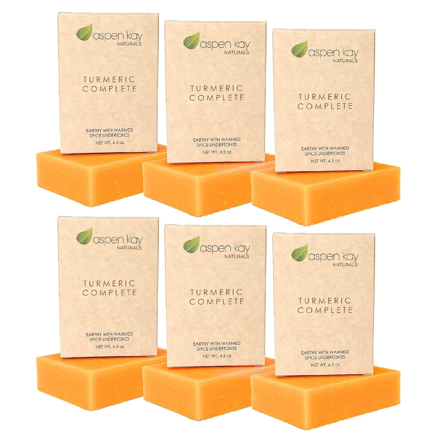 Barra de jabón de cúrcuma (paquete de 6) para cuerpo y cara hecha con ingredientes naturales y orgánicos. Jabón suave, para todo tipo de piel,