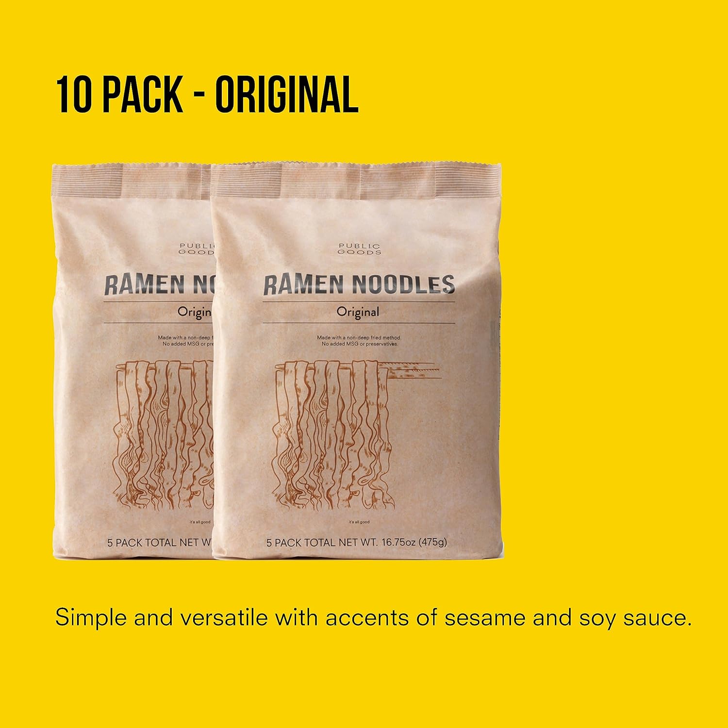 Public Goods Fideos Ramen  Fideos veganos sin caldo  Todos los ingredientes naturales  Sin conservantes  Sin MSG añadido  Original (paquete de 10)