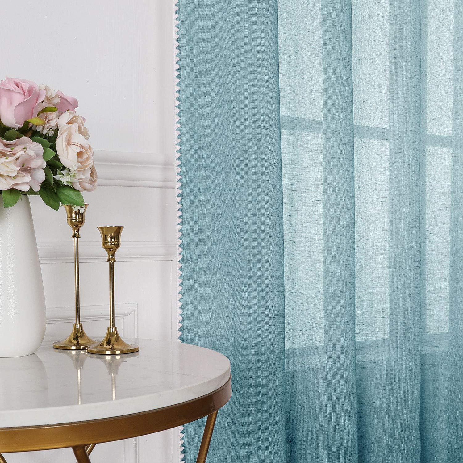 Selectex – Cortinas transparentes de lino natural con bordes semitransparentes