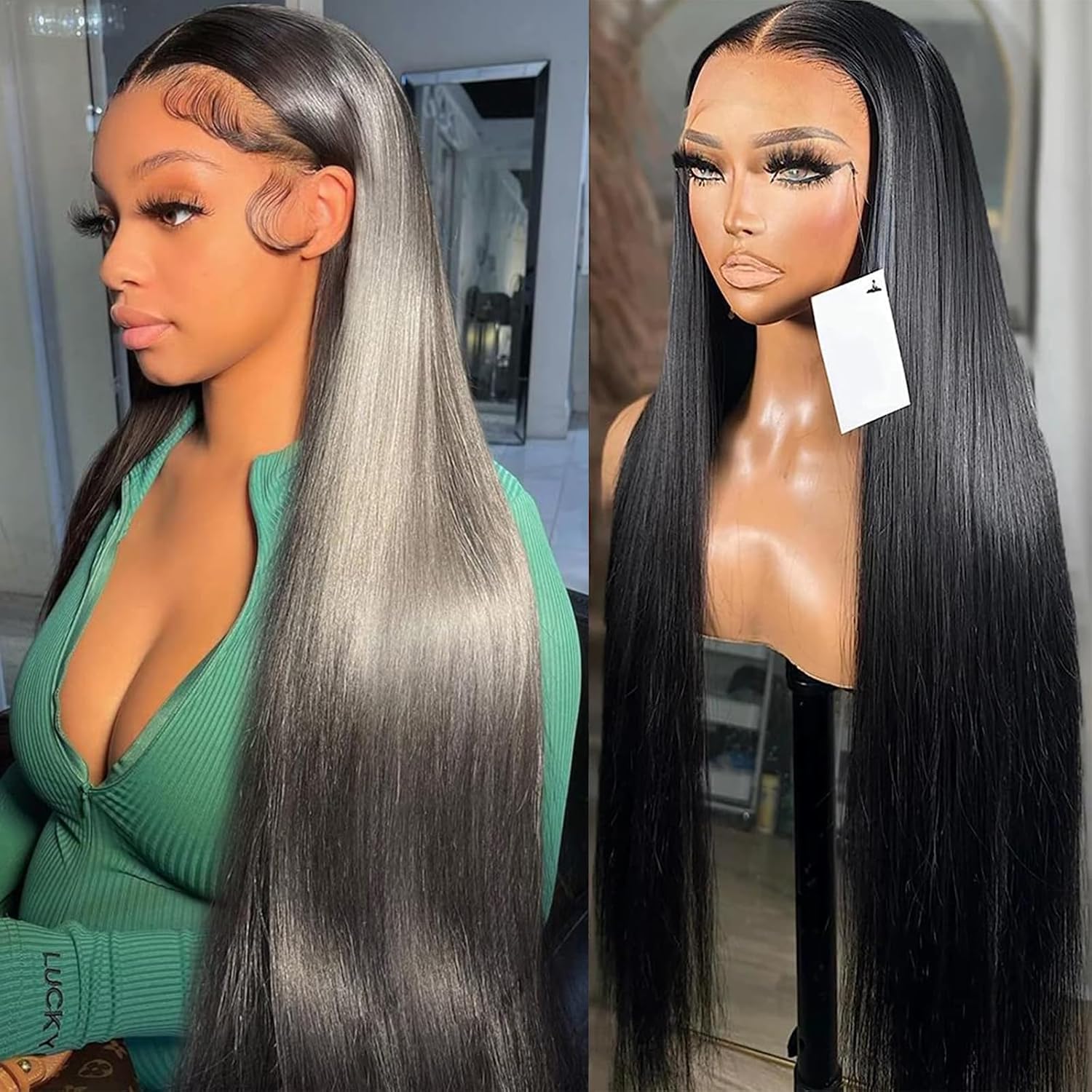 Lemoda Pelucas de cabello humano lacio con encaje frontal transparente HD de 13 x 6 pulgadas, densidad 180, peluca frontal de encaje frontal