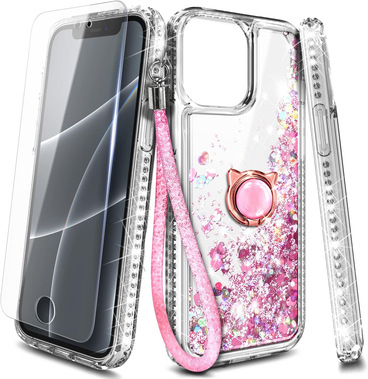 NGB Supremacy Funda compatible con iPhone 15 Plus con protector de pantalla de vidrio templado, soporte de anillocorrea para la muñeca, con