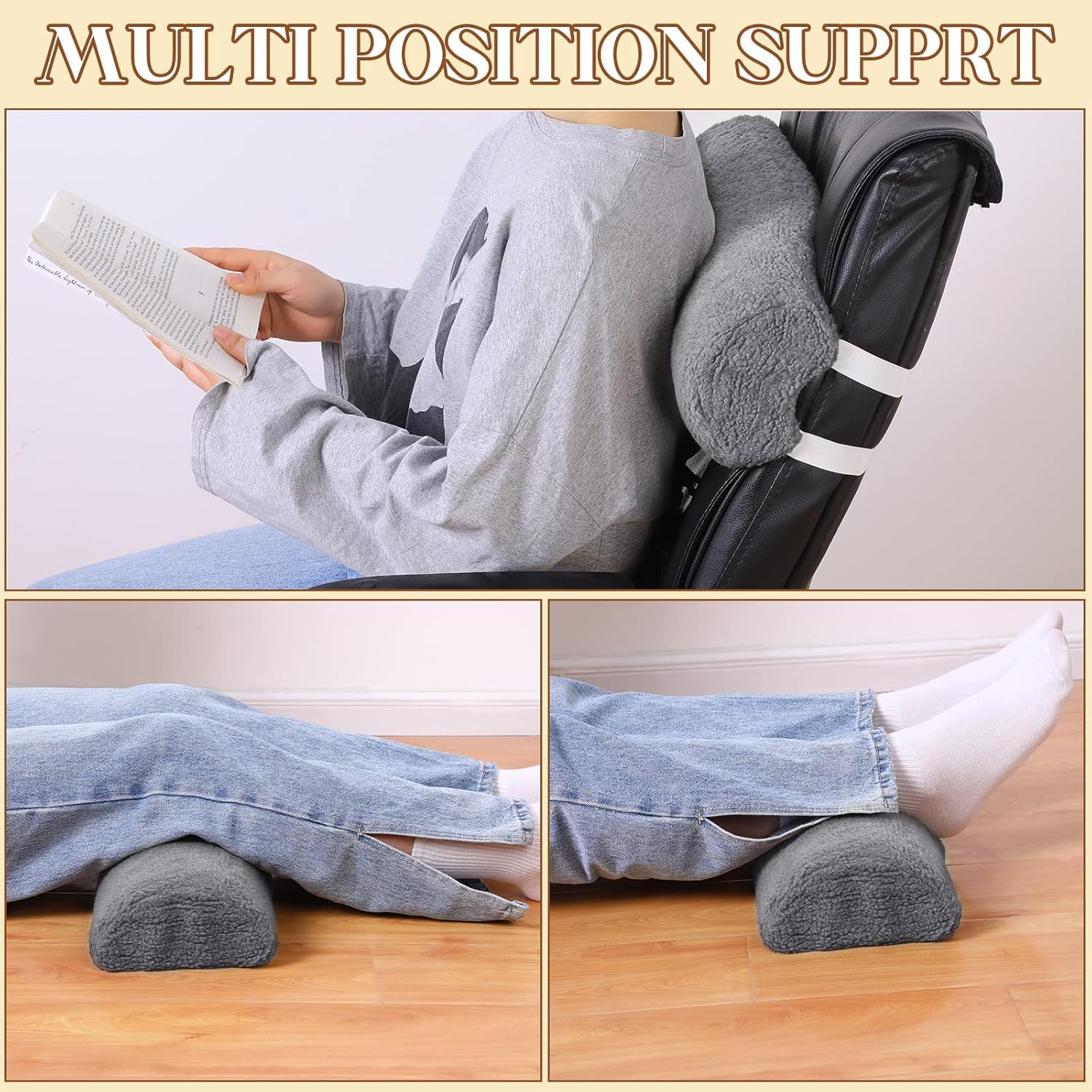 Cojín reclinable para reposapiés para sofá con funda para media luna, almohada debajo de la rodilla, para dormir de espalda y aliviar el dolor, 19.7