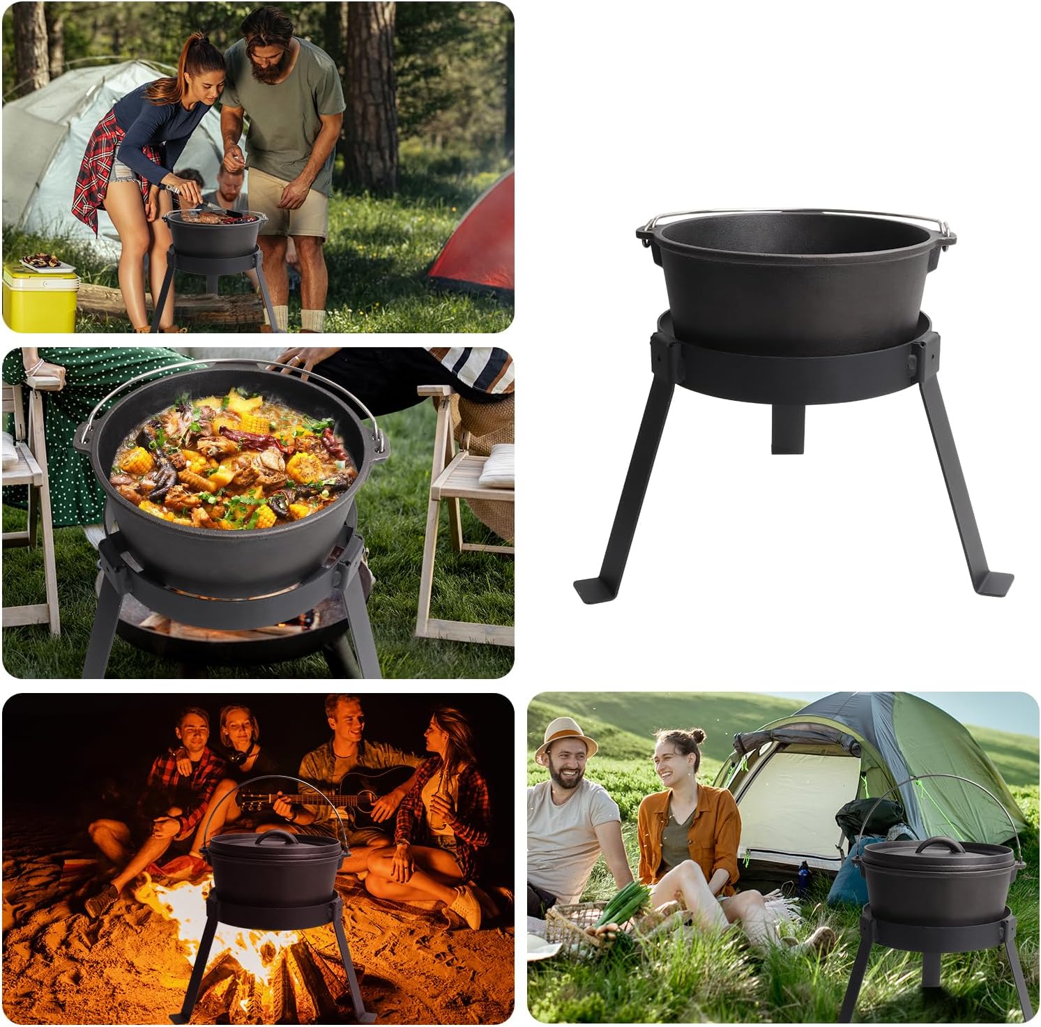 Juego de cocina para exteriores, kit de fogata, equipo de cocina de campamento con trípode de fogata para horno holandés, olla de hierro fundido,