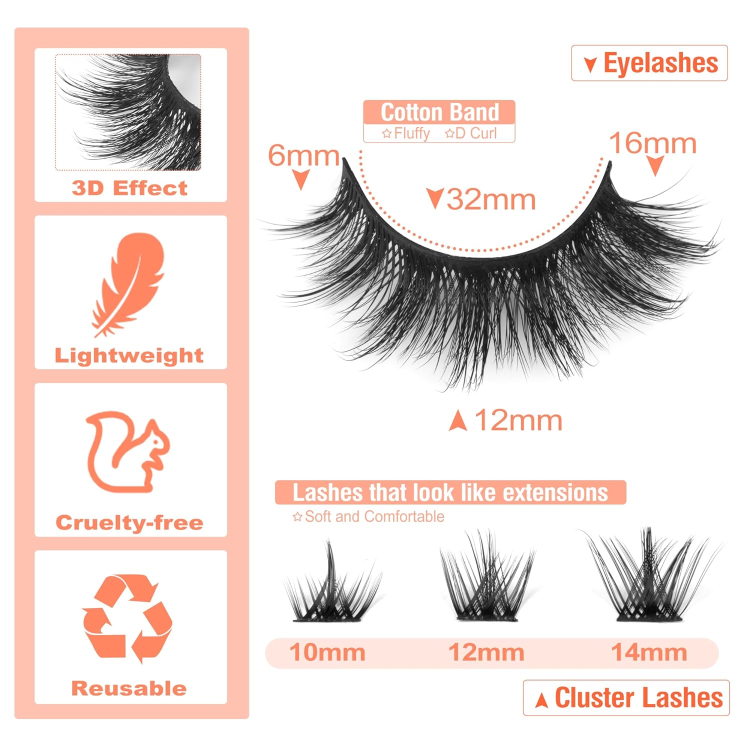 Kit de extensiones de pestañas individuales, pestañas de manga y pestañas en racimo, 2 estilos de pestañas en racimo de pestañas de aspecto natural
