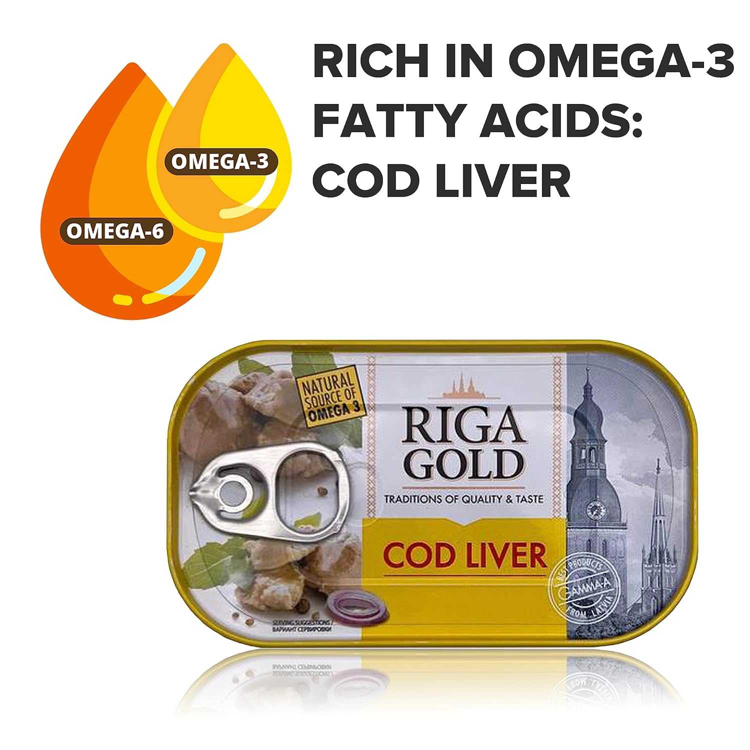 Riga Gold Hígado de bacalao en aceite propio 4.27 oz 121g de Islandia (paquete 6)
