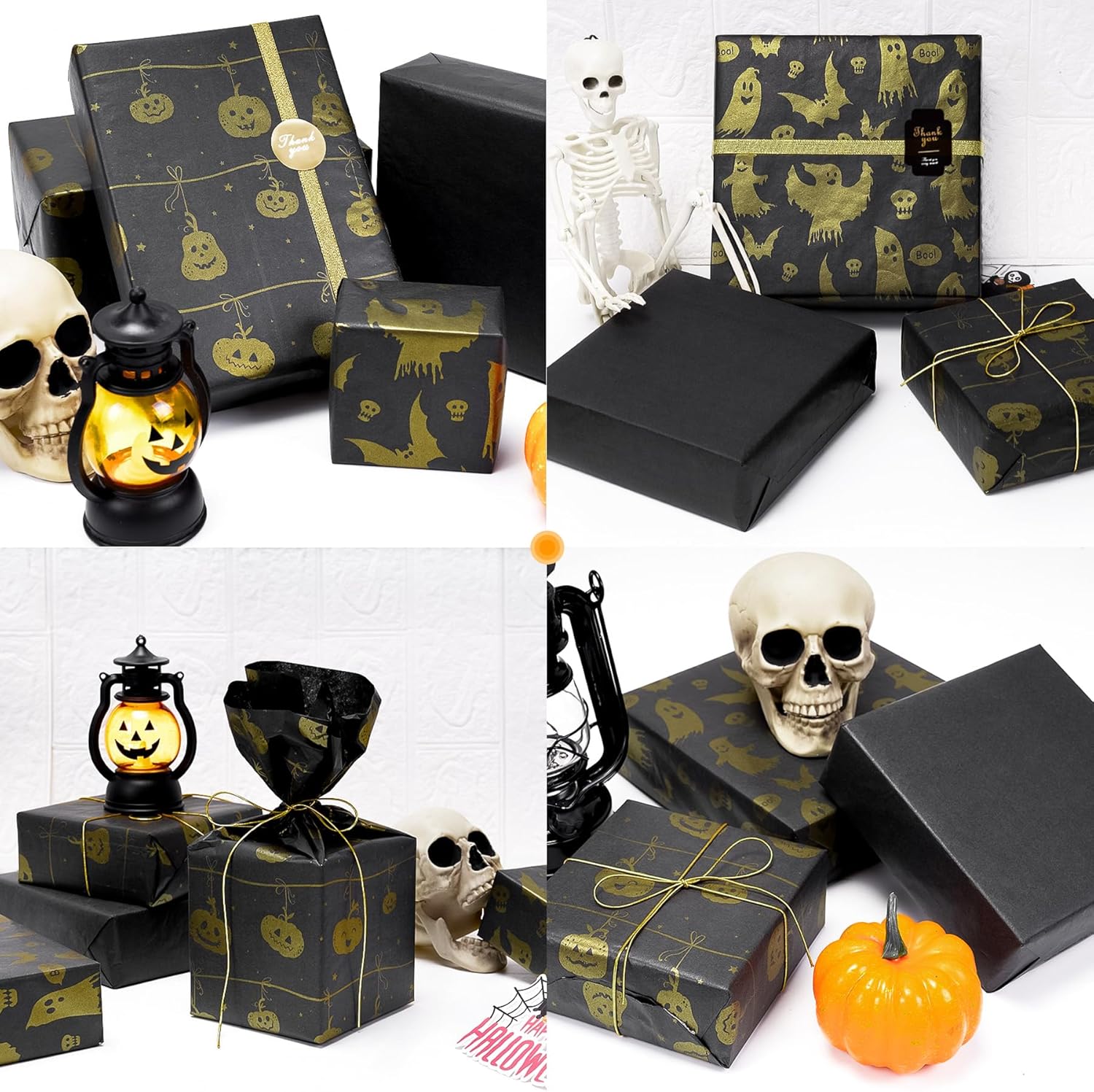 Larcenciel Papel de seda de Halloween, 60 hojas de papel de seda metálico de calabaza fantasma para bolsas de regalo y envoltura de regalos,