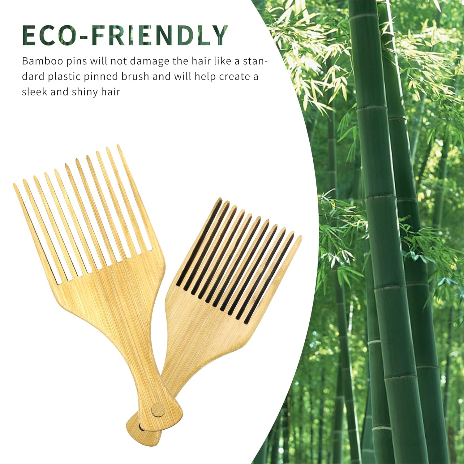 Afro Pick – Peine de pelo antiestático de bambú natural para cabello largo, grueso, rizado, para desenredar los dientes largos, gruesos y rizados,