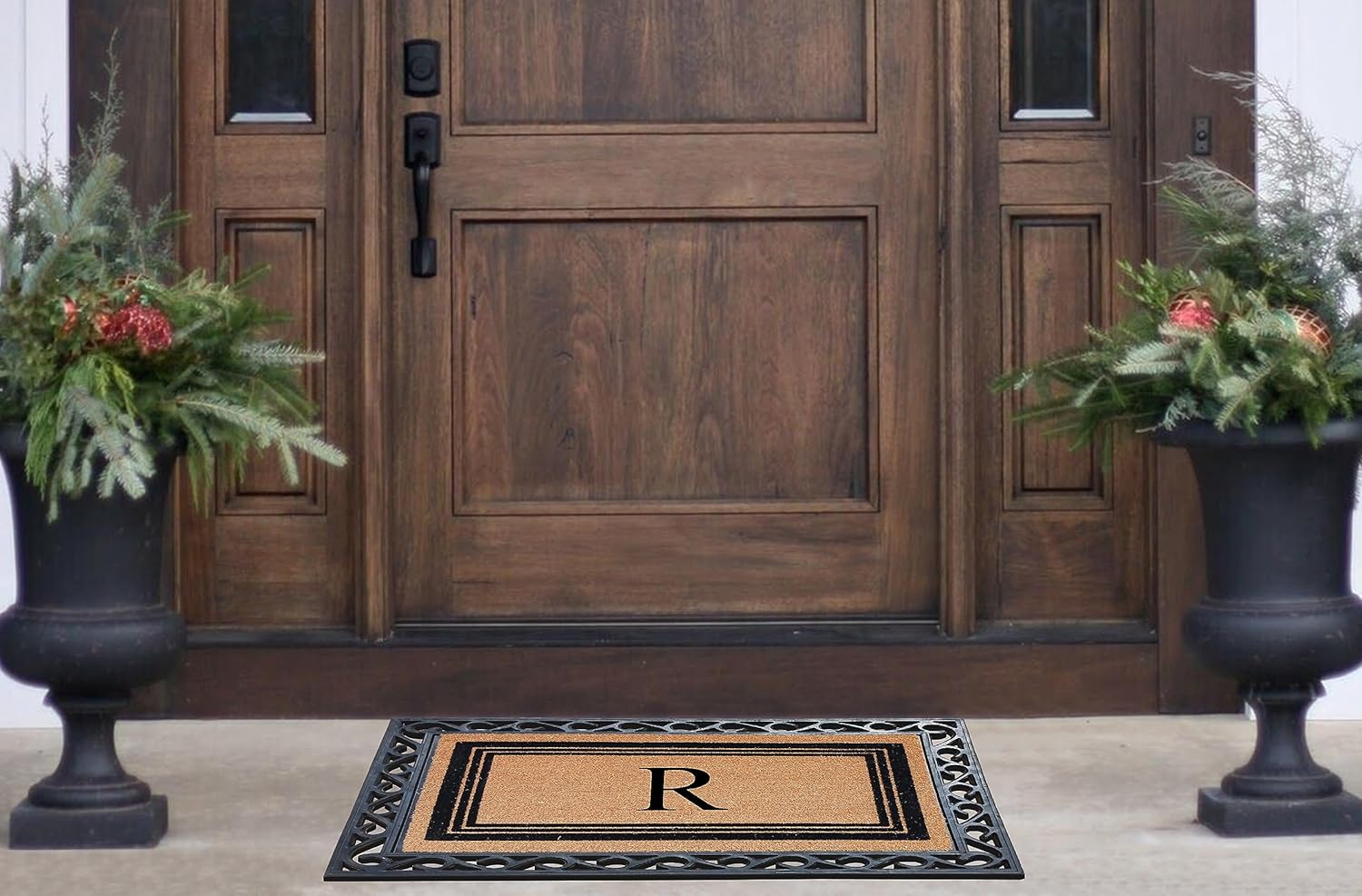 A1HC – Tapete para puerta de entrada con monograma de fibra de coco natural, duradero, grande, antideslizante, felpudo resistente, para puerta