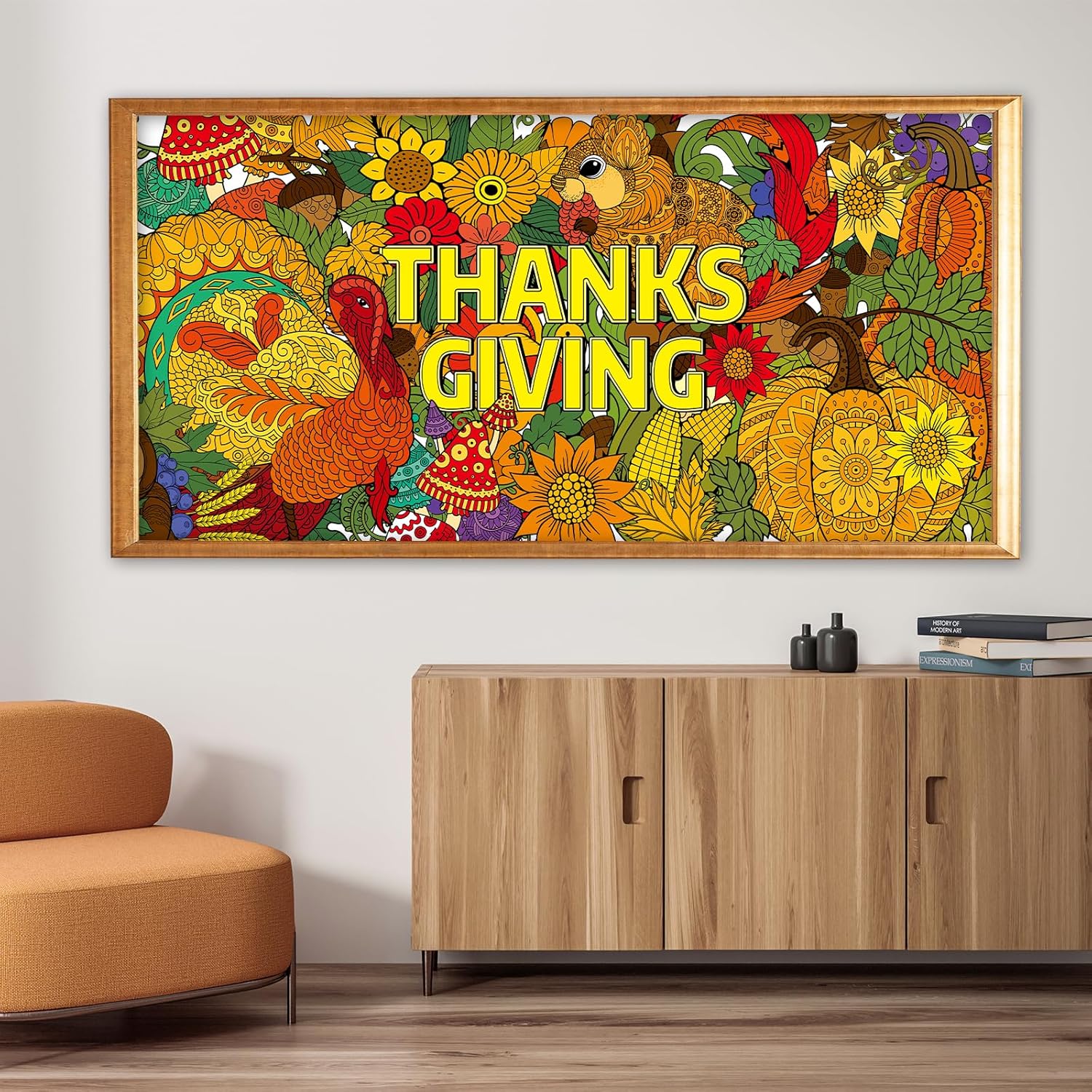 ZOIIWA Pósteres gigantes para colorear de mandala para niños y adultos, mantel de dibujo de Acción de Gracias, mandala, cosecha de otoño, calabazas,