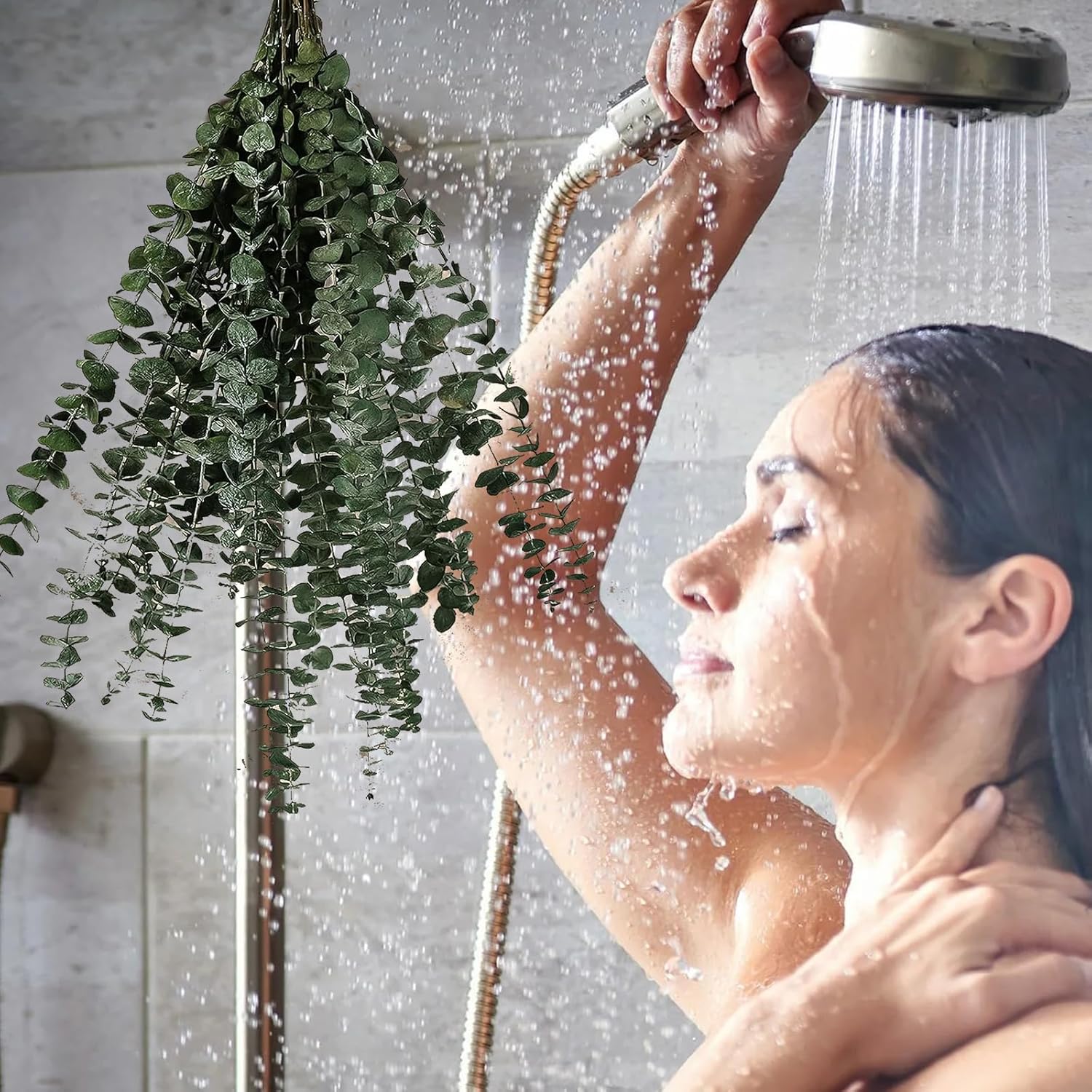 Eucalipto para ducha, 10 piezas de tallos de eucalipto secos colgantes de 17 pulgadas, hojas de eucalipto reales 100% hechas de eucalipto fresco,