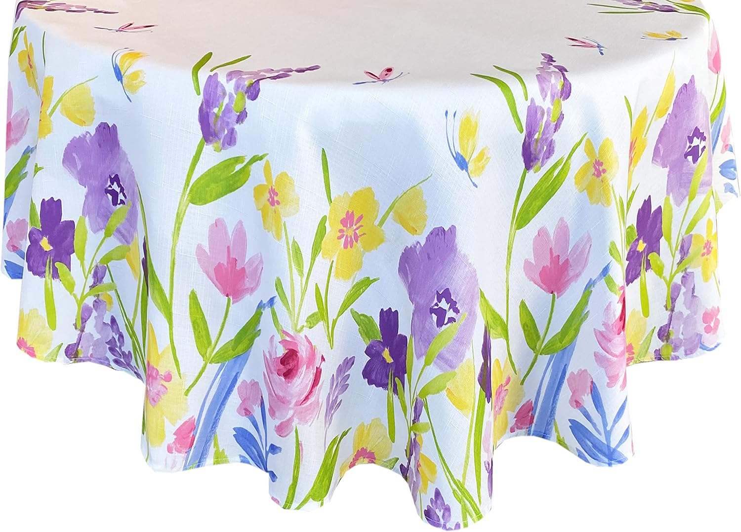 Newbridge Mantel redondo de tela, 70 pulgadas, pétalos florecientes con flores de Pascua, fácil cuidado, resistente a las manchas, color pastel