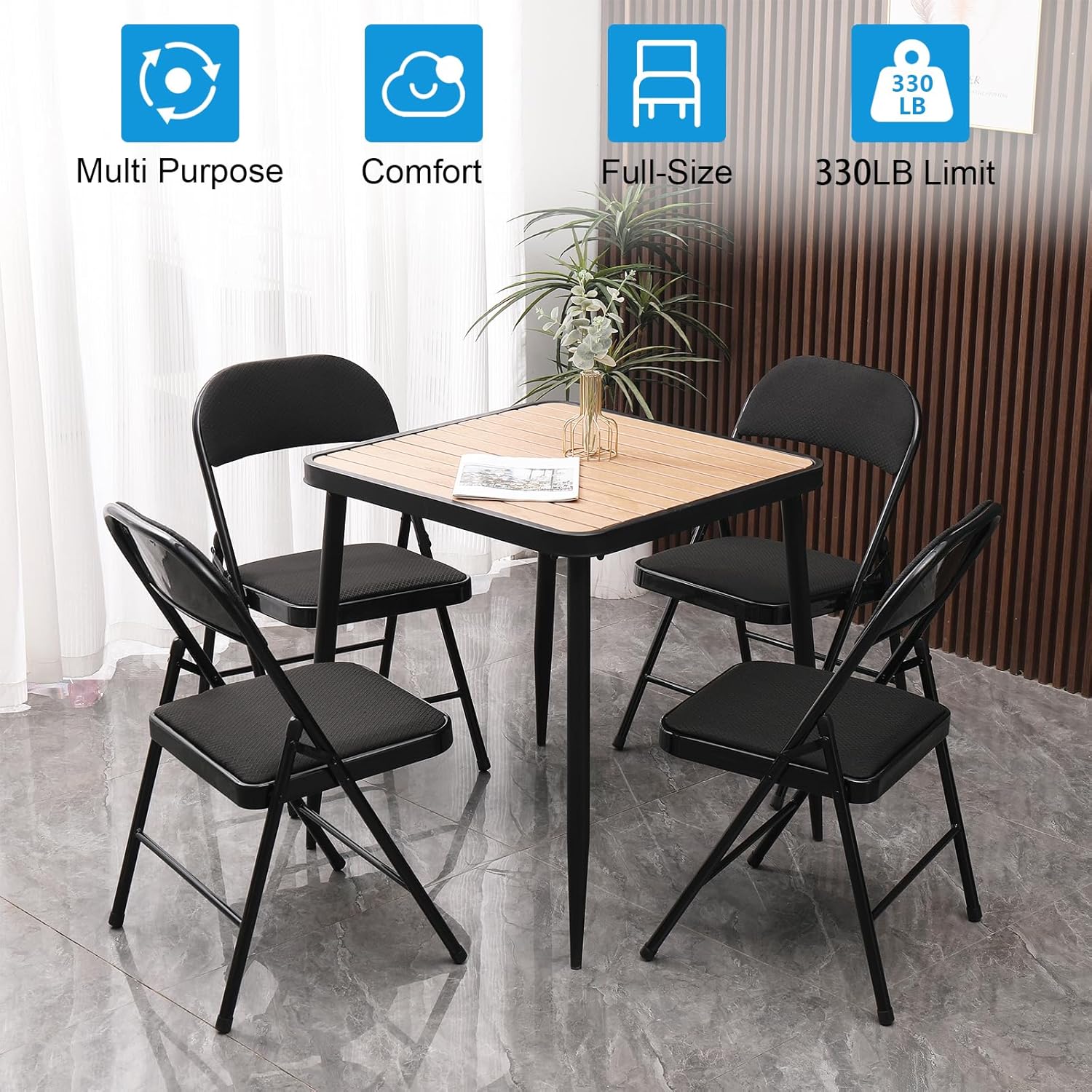 Paquete de 6 sillas plegables, juego de 6 sillas plegables de tela de metal con asientos acolchados, sillas plegables acolchadas para fiestas,