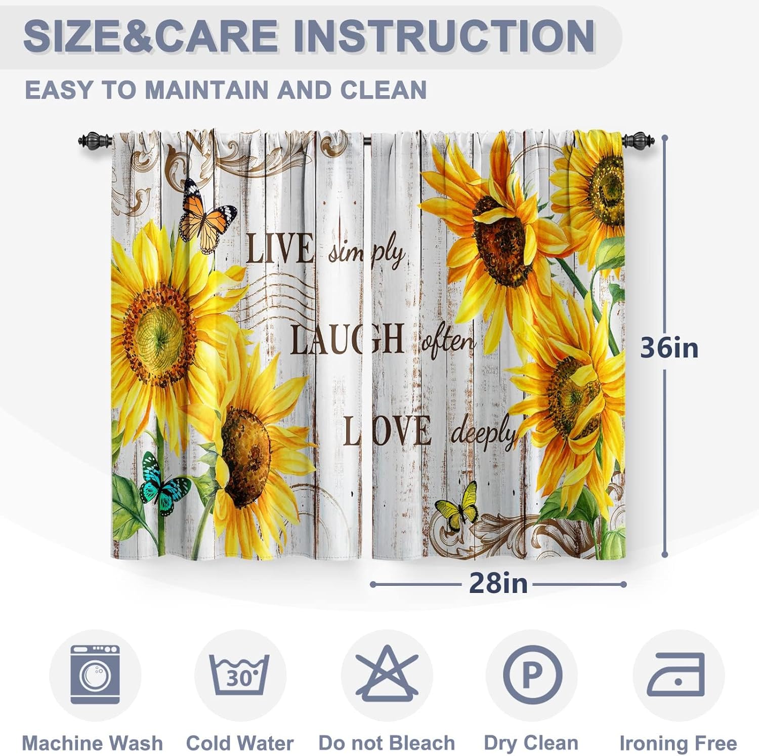 Jekeno Cortinas de cocina florales de acuarela flores y hojas de mariposa botánicas cortas para cafetería, decoración para sala de estar, cortinas