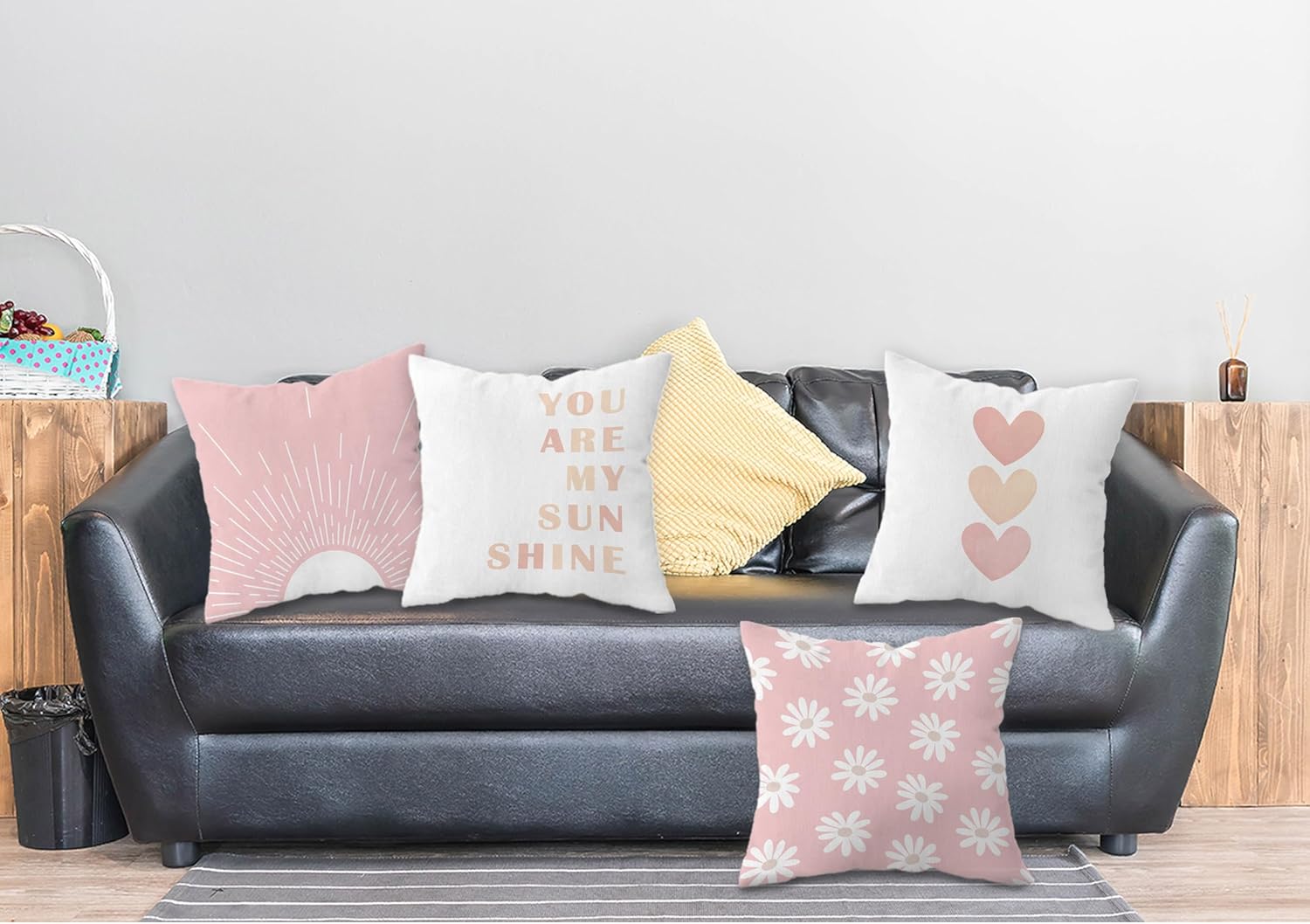 FLDAS Juego de 4 fundas de almohada Preppy de 18 x 18 pulgadas, fundas de almohada bohemias de preppy, decoración rosa para guardería, decoración de