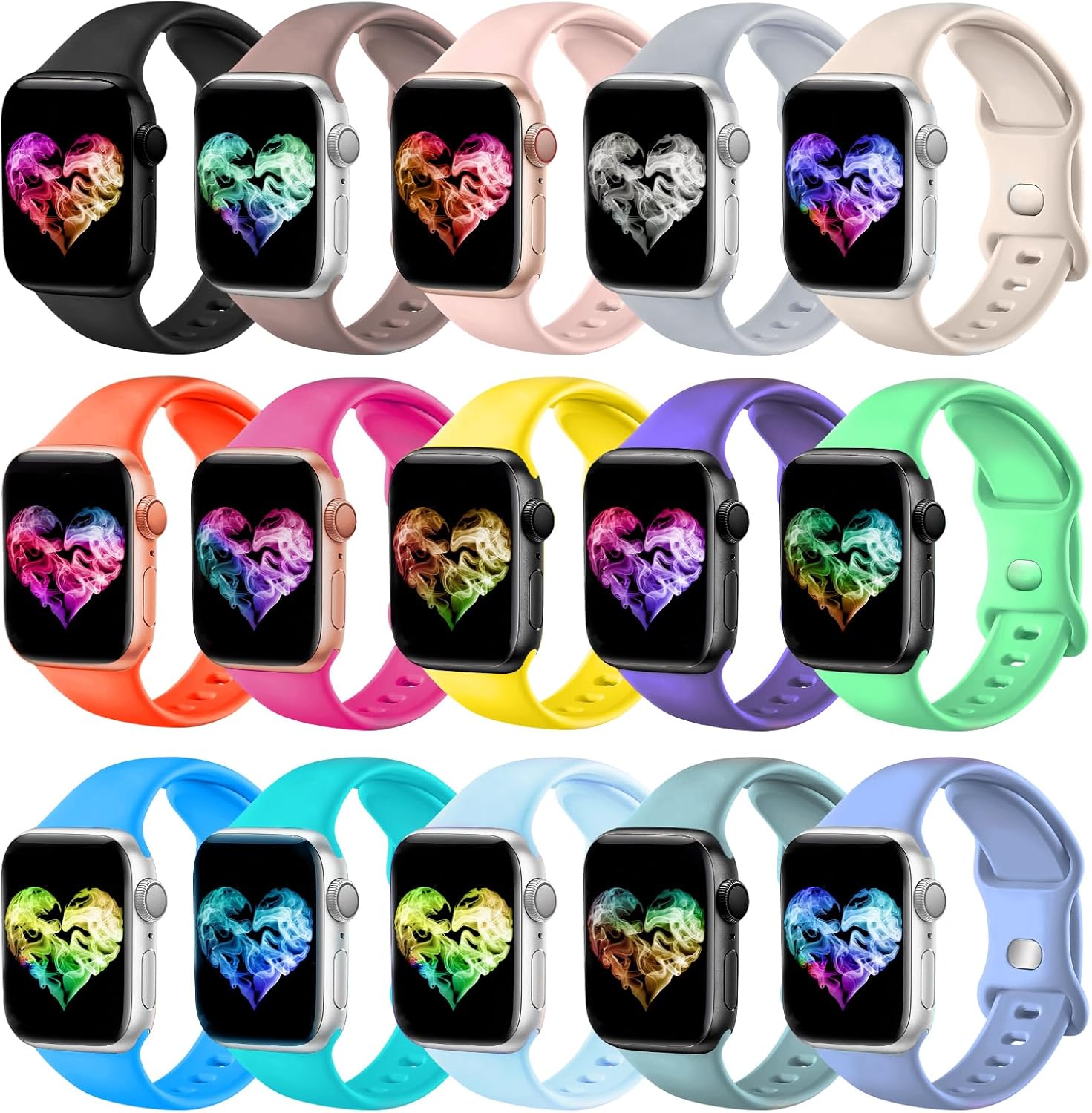 Paquete de 15 correas de reloj compatibles con Apple Watch de 1.496 pulgadas, 1.575 pulgadas, 1.614 pulgadas, 1.654 pulgadas, 1.732 pulgadas, 1.772