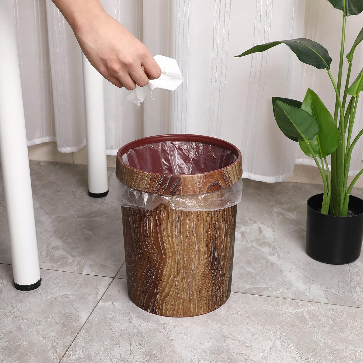 Zerodeko Bote de basura retro retro para oficina, papelera de cocina, cesta de basura redonda, cubos de almacenamiento con tapas, decoración de
