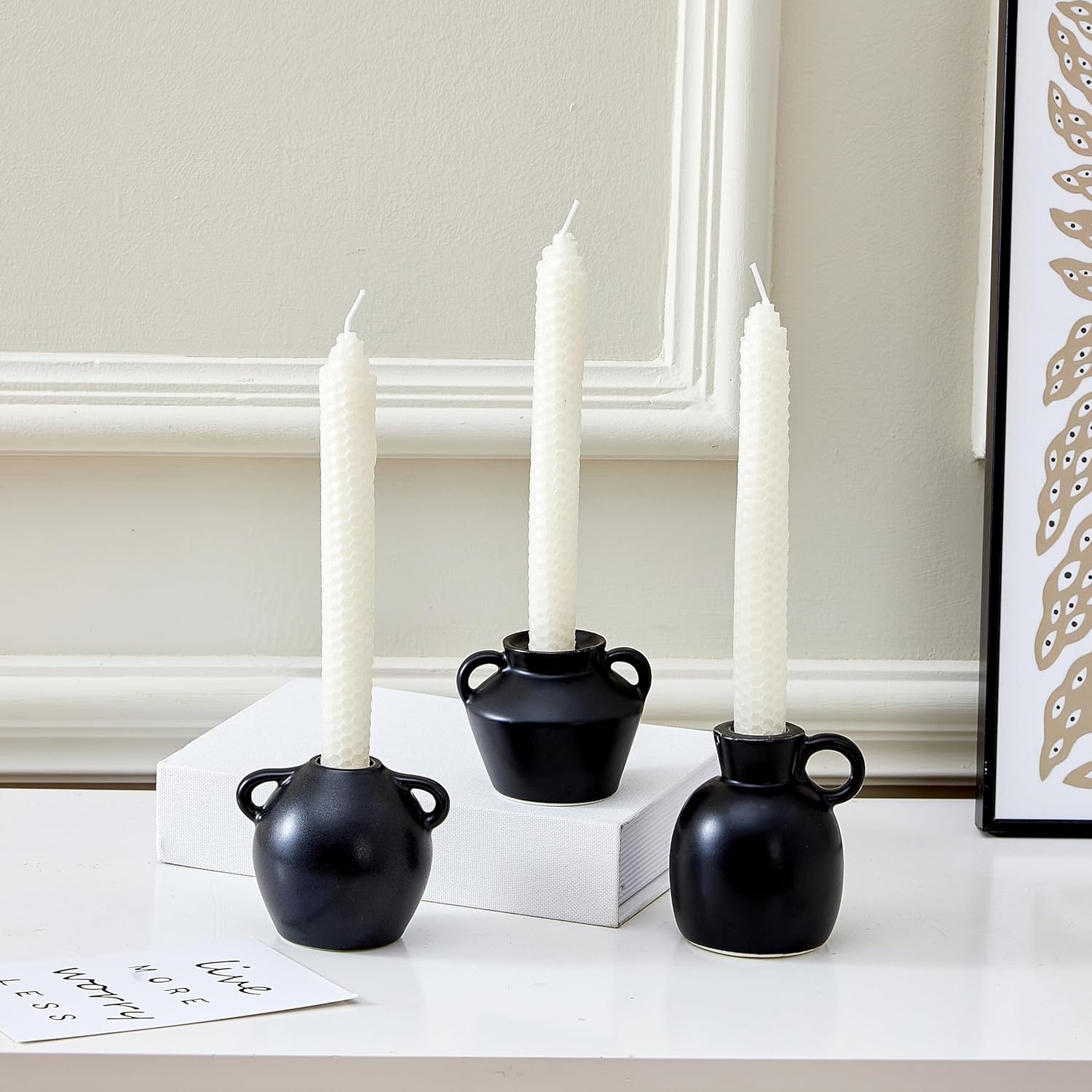 Juego de 3 portavelas de cerámica, juego de portavelas creativo y moderno, centro de mesa, candelabros cónicos para decoración del hogar, boda,