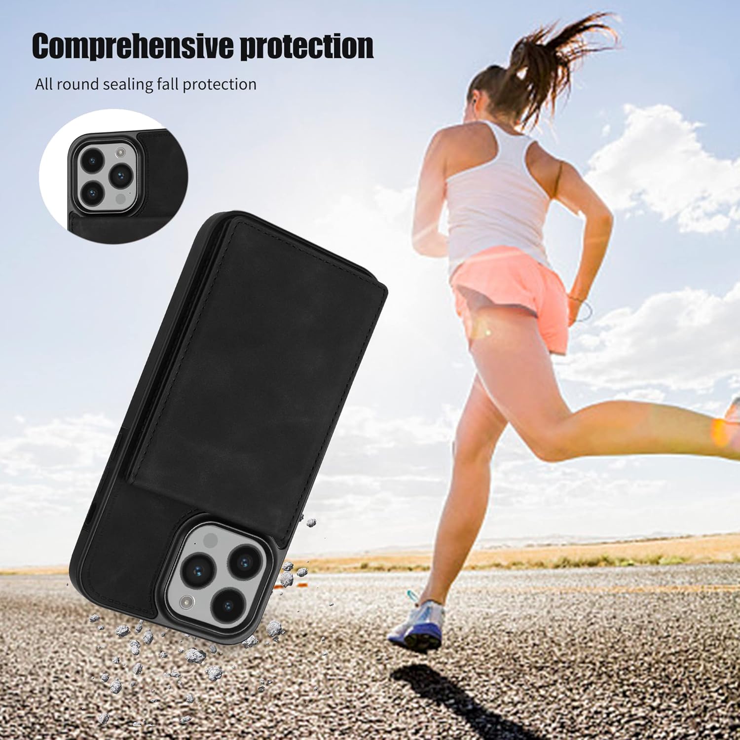 Asuwish Funda de teléfono para iPhone 15 Pro Max de 6.7 pulgadas con protector de pantalla y RFID delgado soporte para tarjeta de crédito, soporte