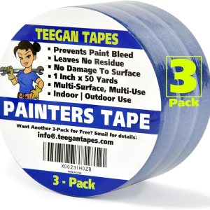 Gaffer Power Teegan Tapes – Cinta adhesiva para pintores de 1 pulgada de ancho por 50 yardas, paquete de 3 unidades, cinta adhesiva azul para Gaffer Power Teegan Tapes – Cinta adhesiva para pintores de 1 pulgada de ancho por 50 yardas, paquete de 3 unidades, cinta adhesiva azul para